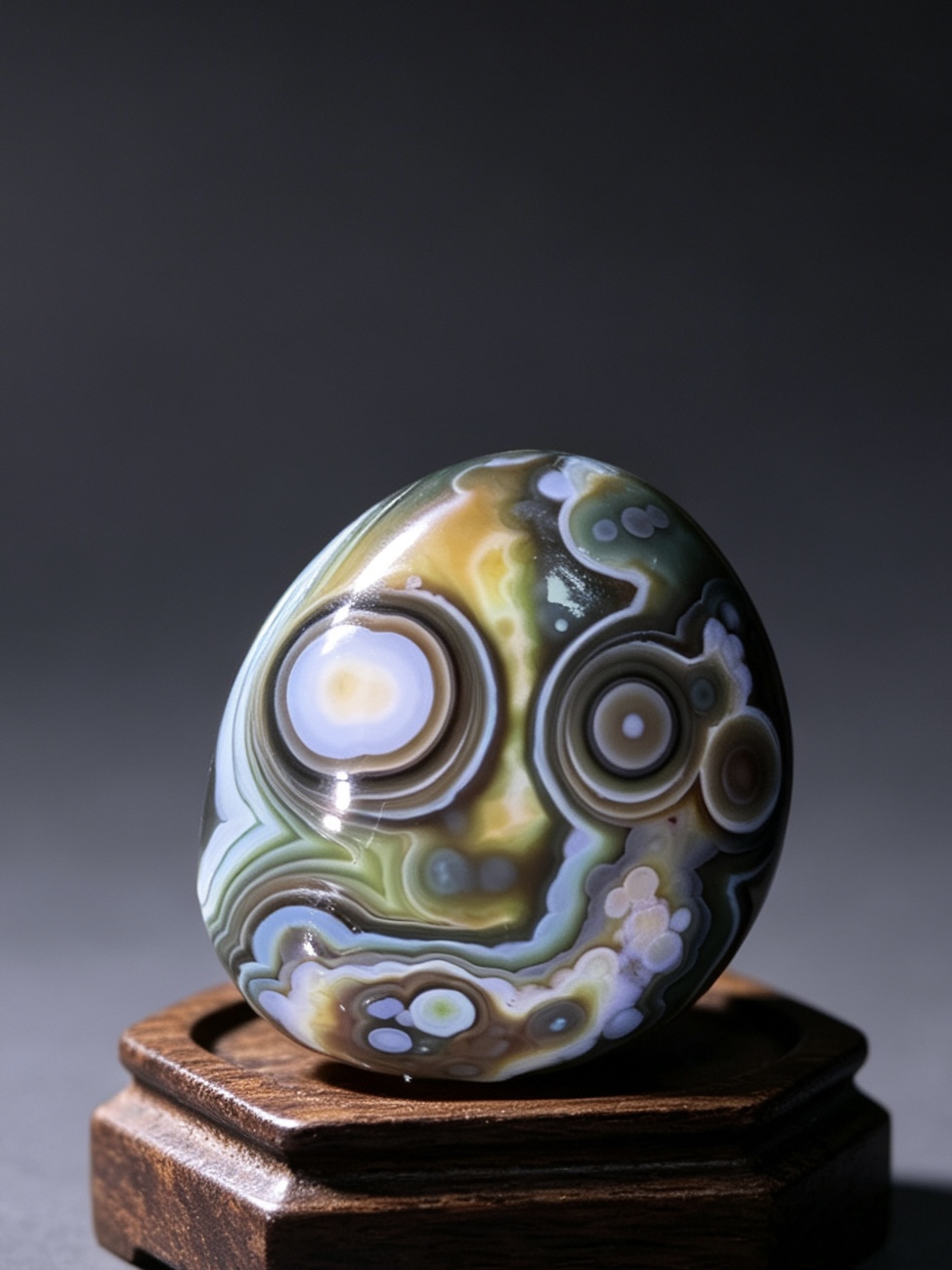Mongolian Gobi flower‑eye agate（C21）1.65×1.46×0.71 in
