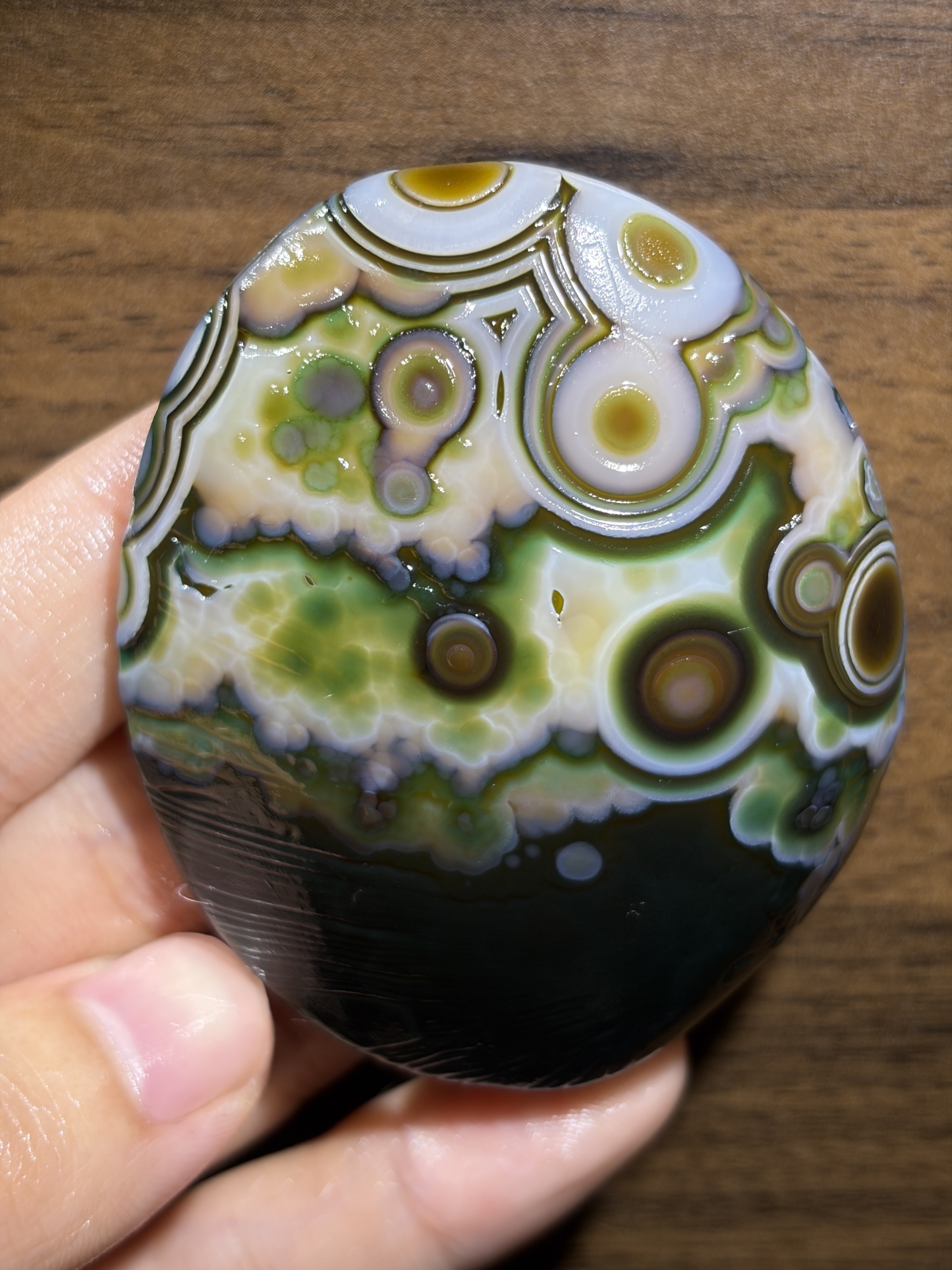 Mongolian Gobi flower‑eye agate（D9）2.68×2.36×0.87 in