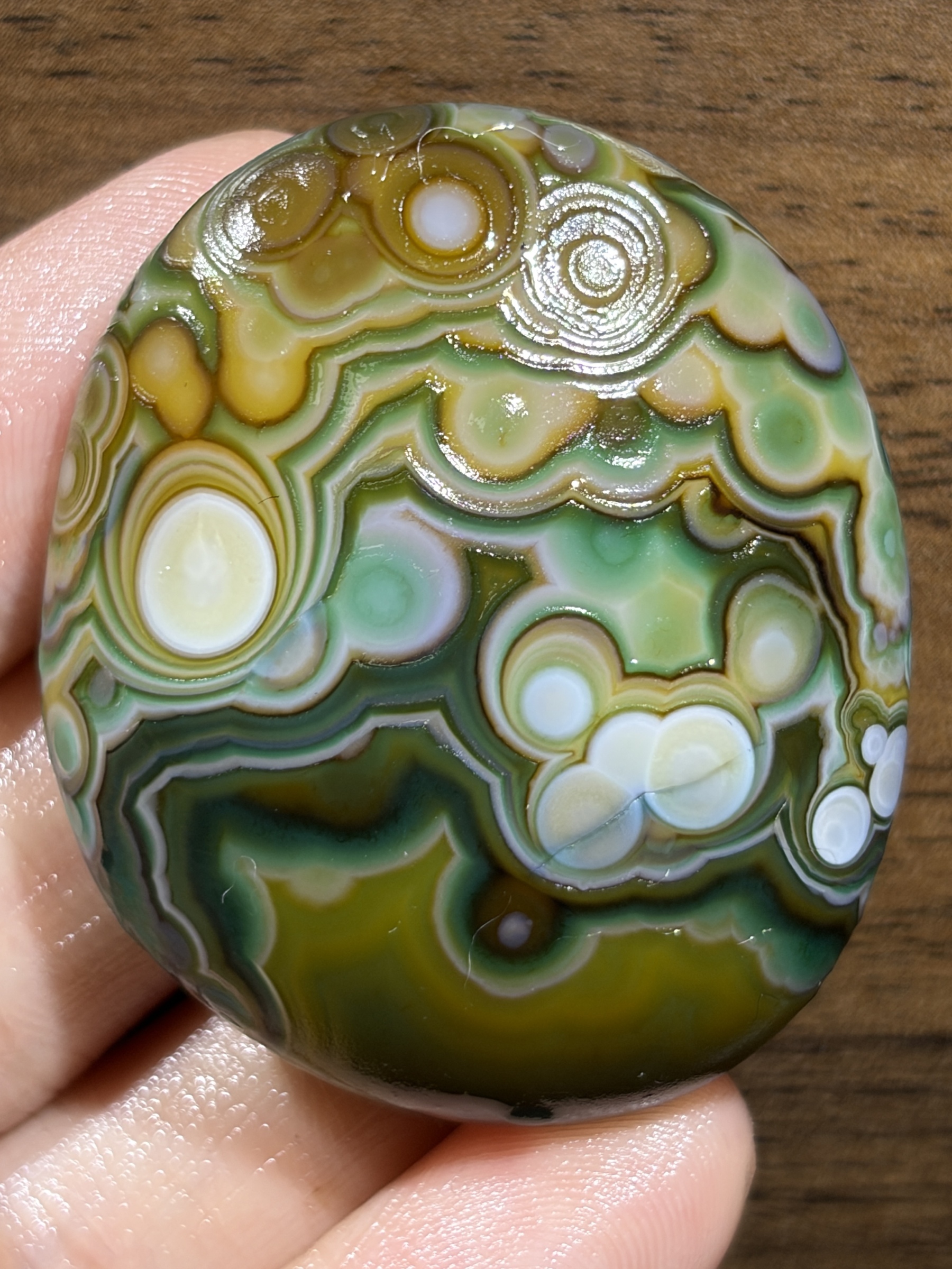 Mongolian Gobi flower‑eye agate（C18）1.77×1.57×0.39 in