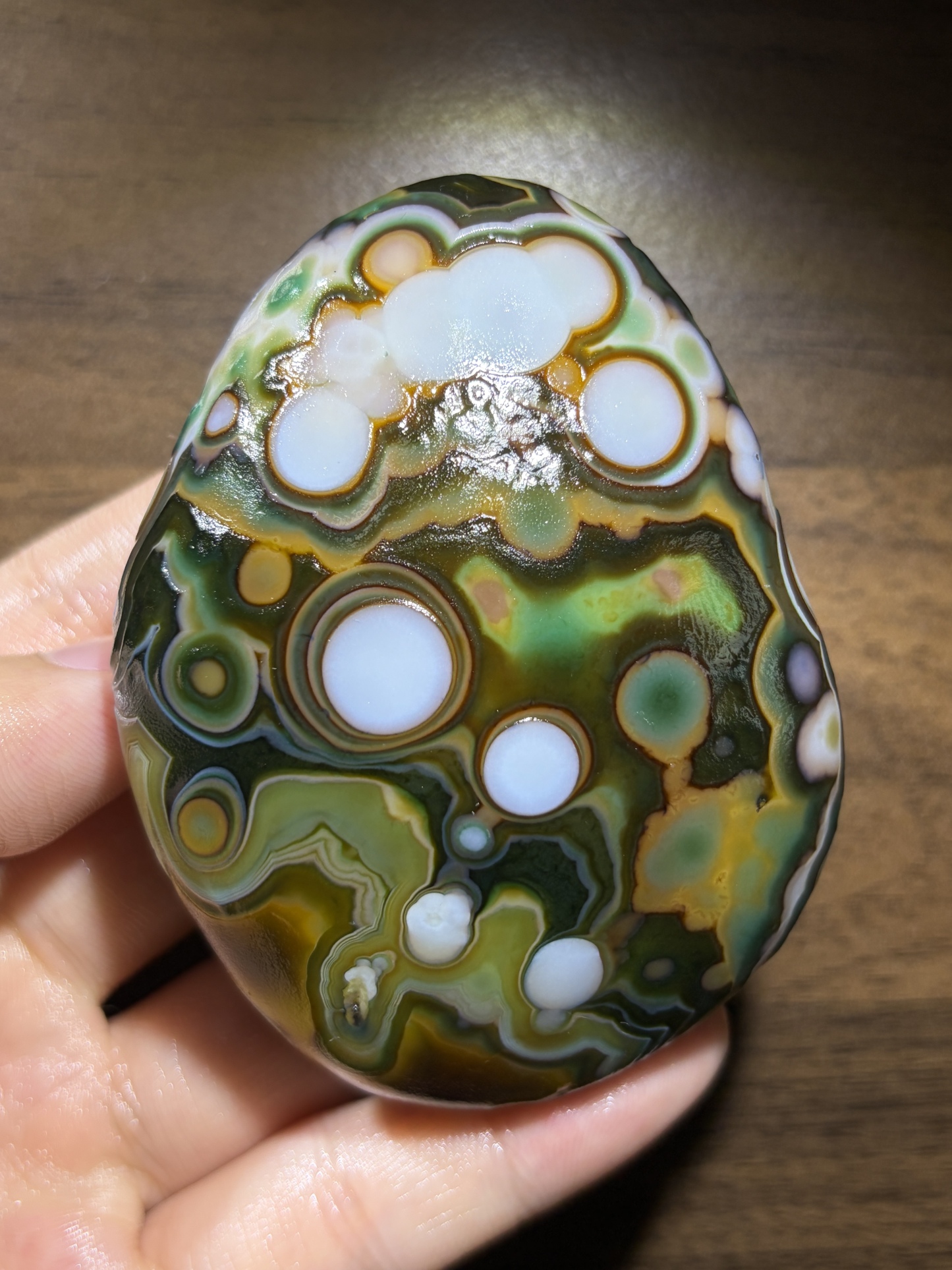 Mongolian Gobi flower‑eye agate（D2）3.07×2.32×1.46 in