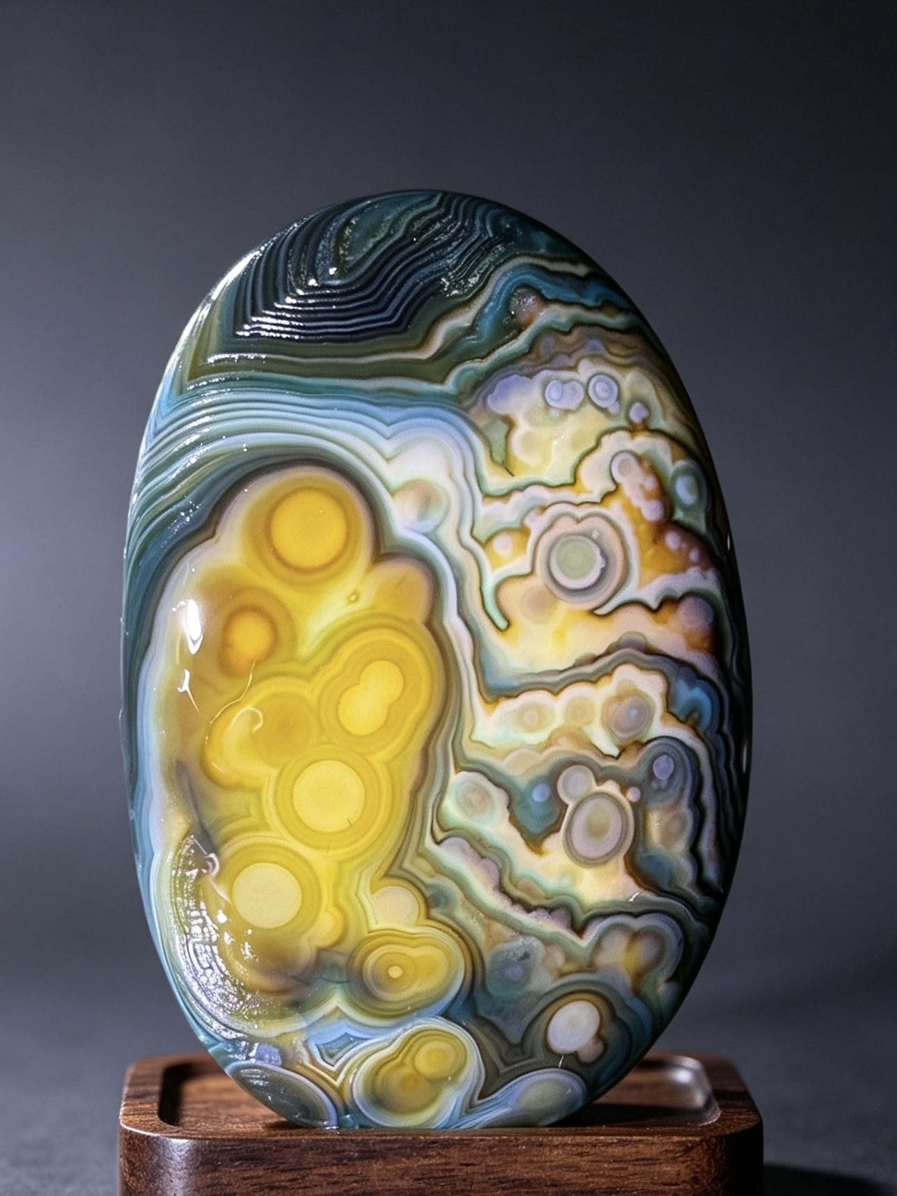 Mongolian Gobi flower‑eye agate（C11）2.48×1.57×0.59 in