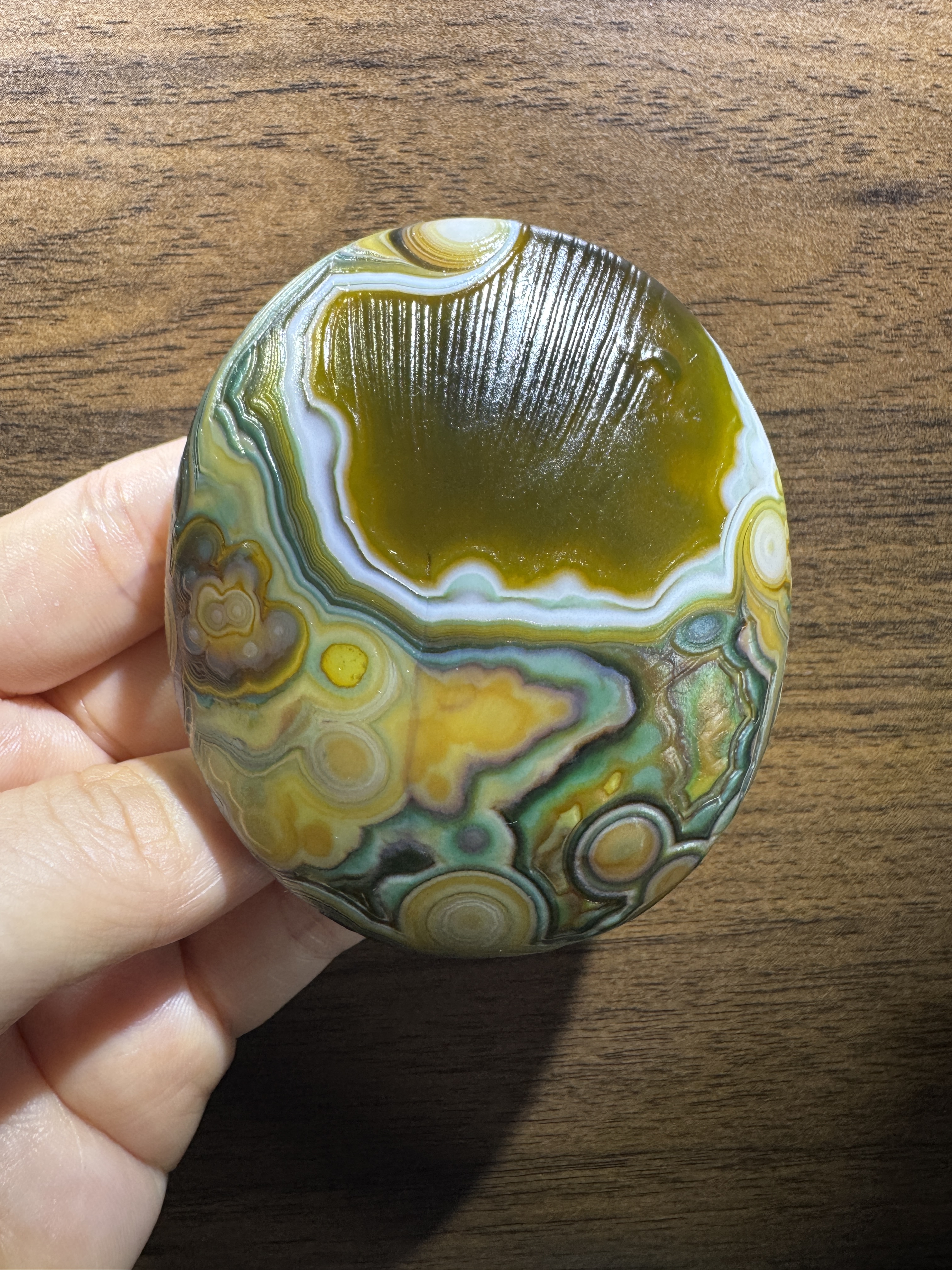 Mongolian Gobi flower‑eye agate（D22）2.87×2.56×1.14 in