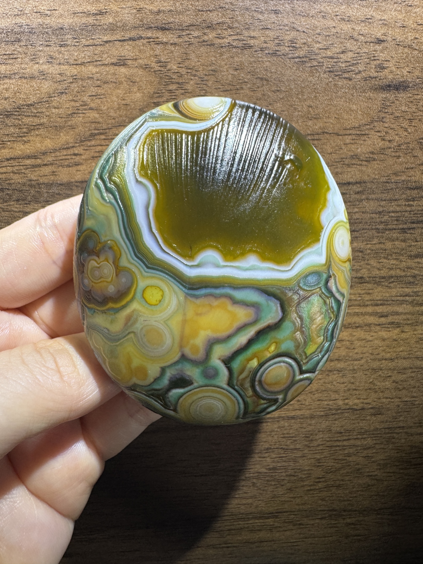 Mongolian Gobi flower‑eye agate（D22）2.87×2.56×1.14 in