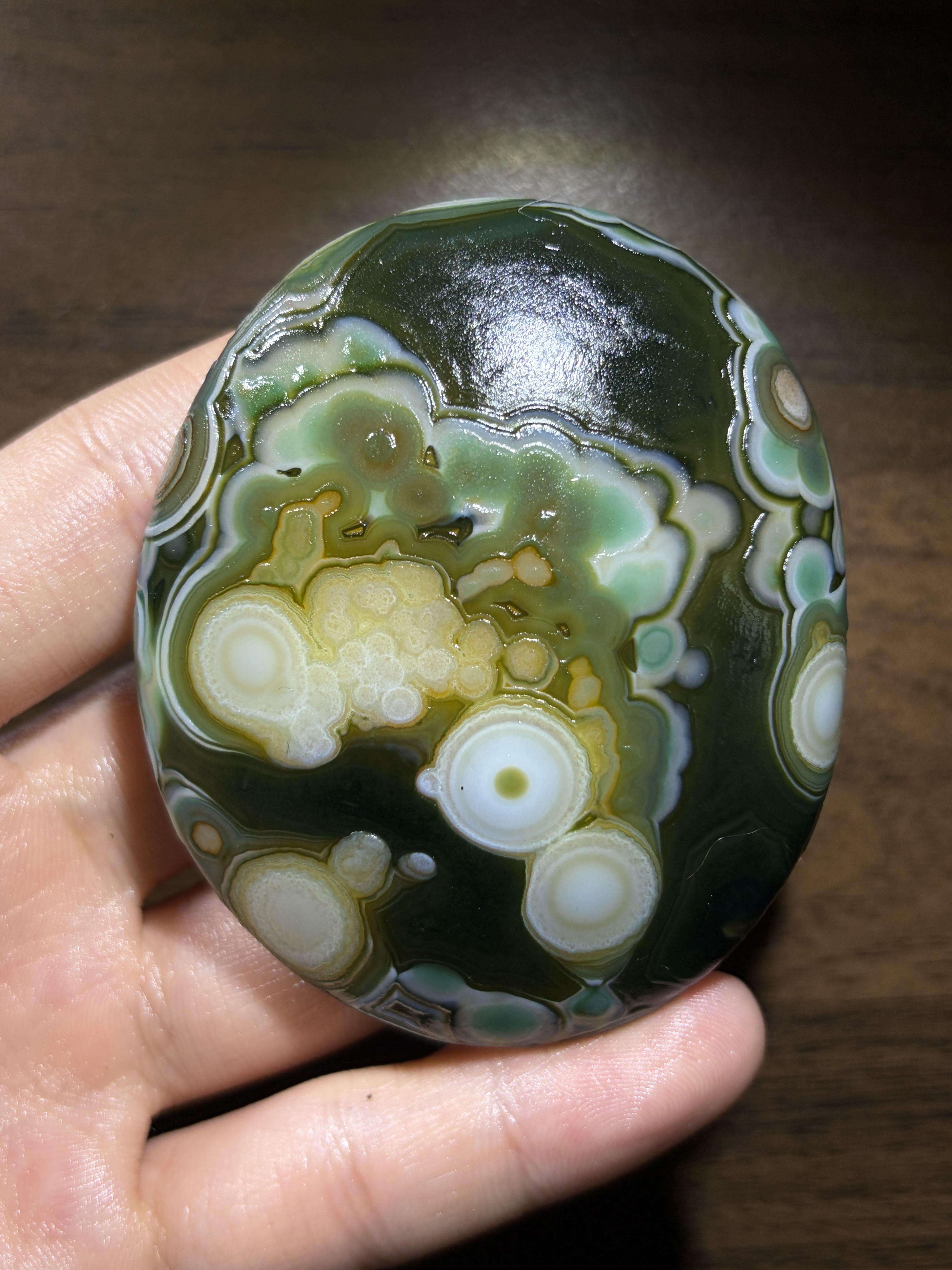 Mongolian Gobi flower‑eye agate（D5）2.76×2.36×1.10 in