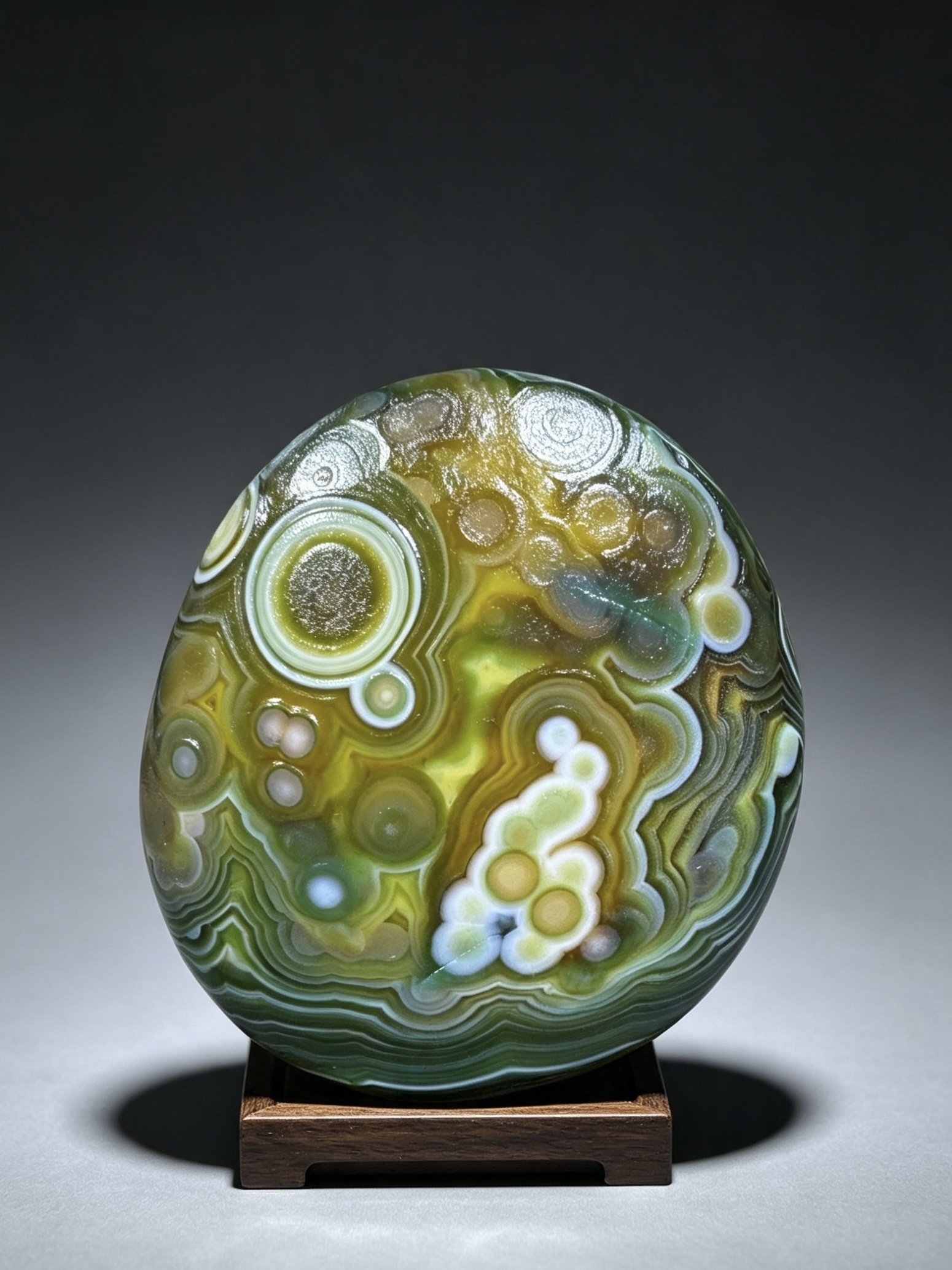 Mongolian Gobi flower‑eye agate（C50）2.36×2.13×0.87 in