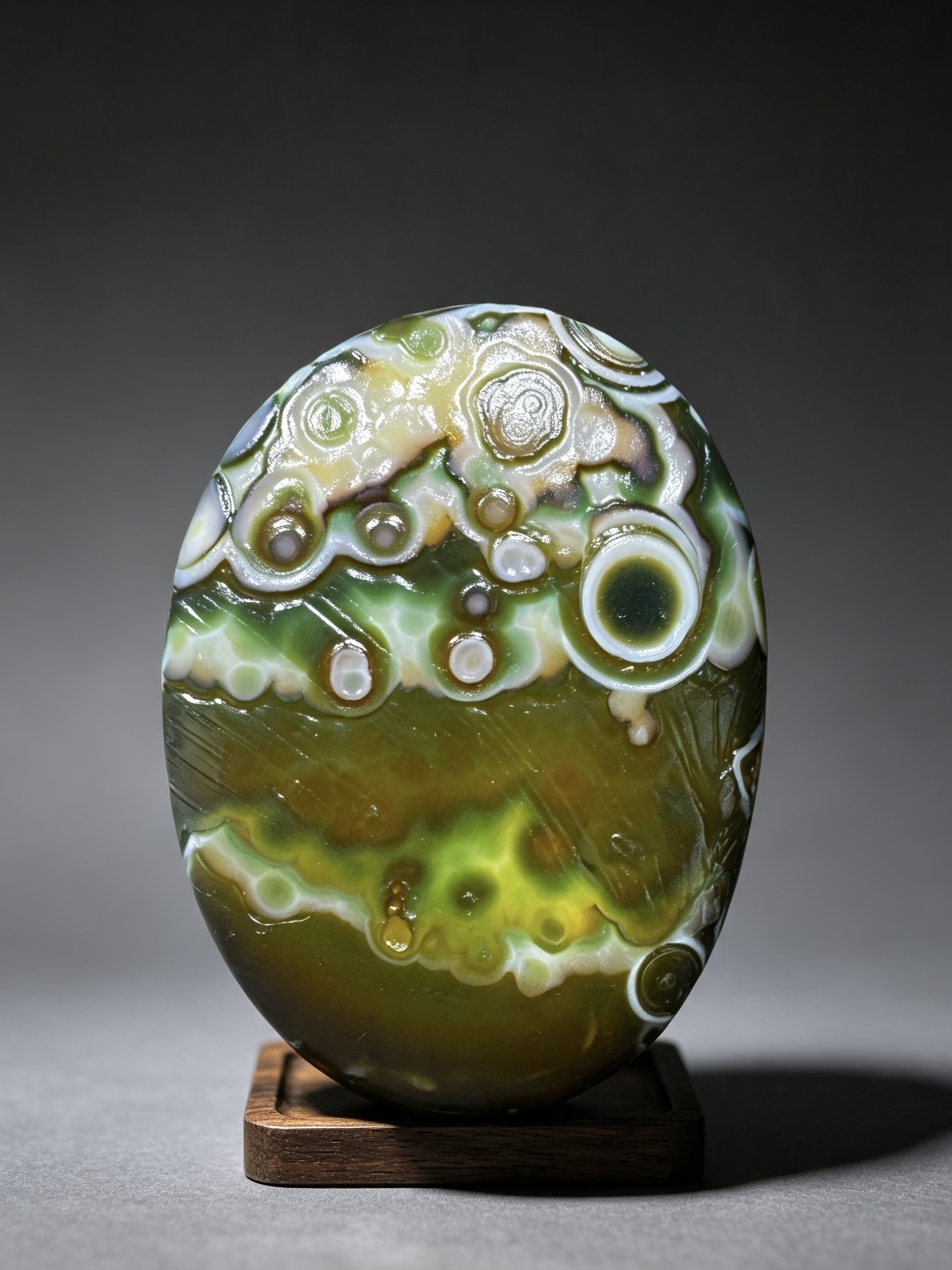 Mongolian Gobi flower‑eye agate（D25）2.76×2.05×0.79 in