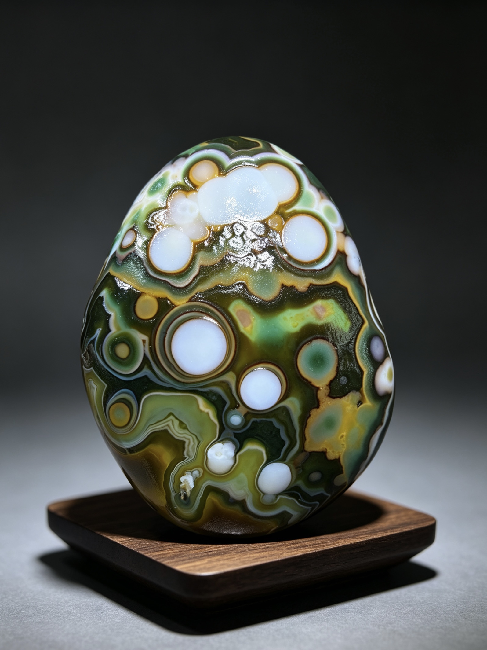Mongolian Gobi flower‑eye agate（D2）3.07×2.32×1.46 in