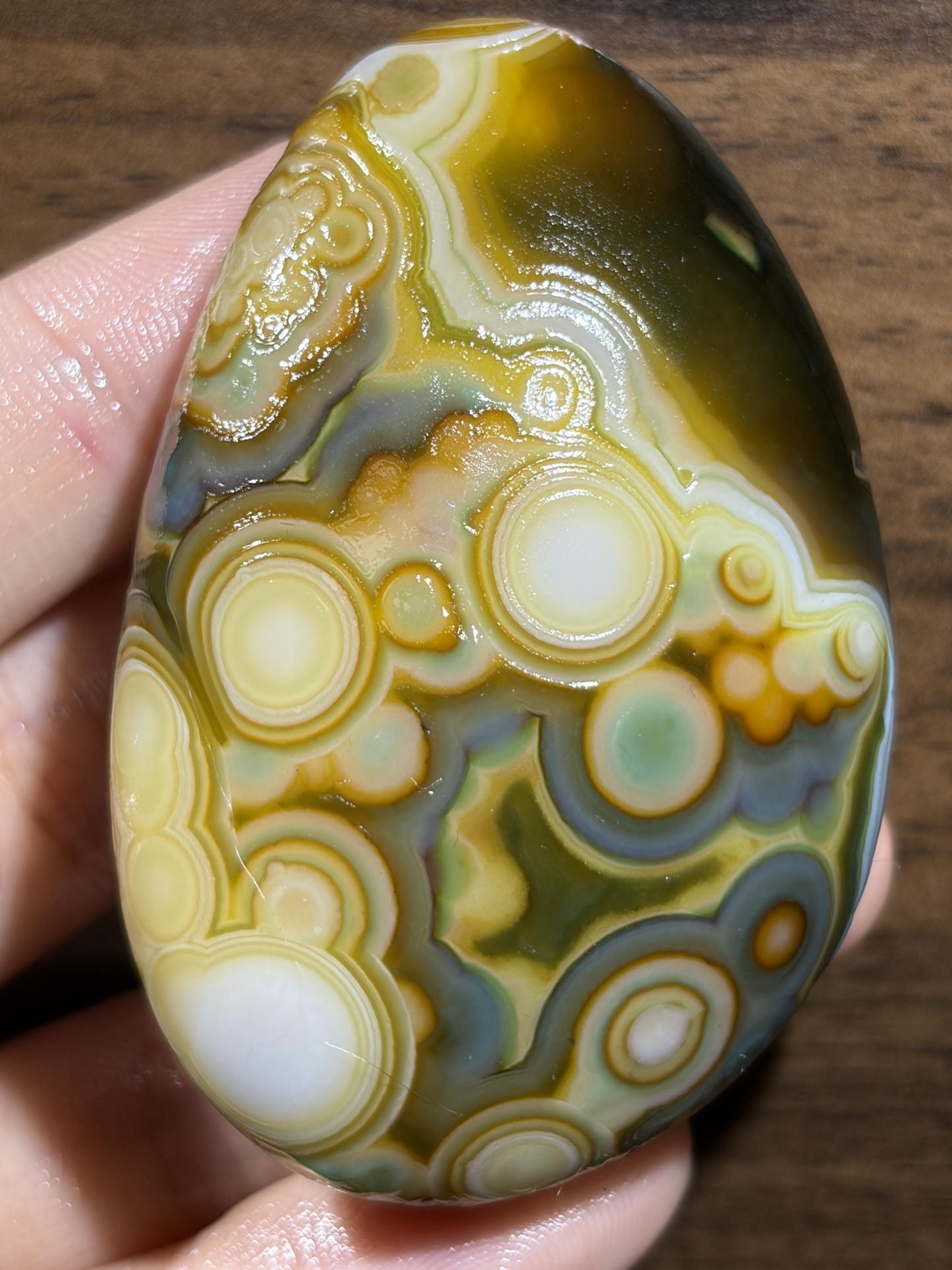 Mongolian Gobi flower‑eye agate（C15）2.68×1.77×0.98 in