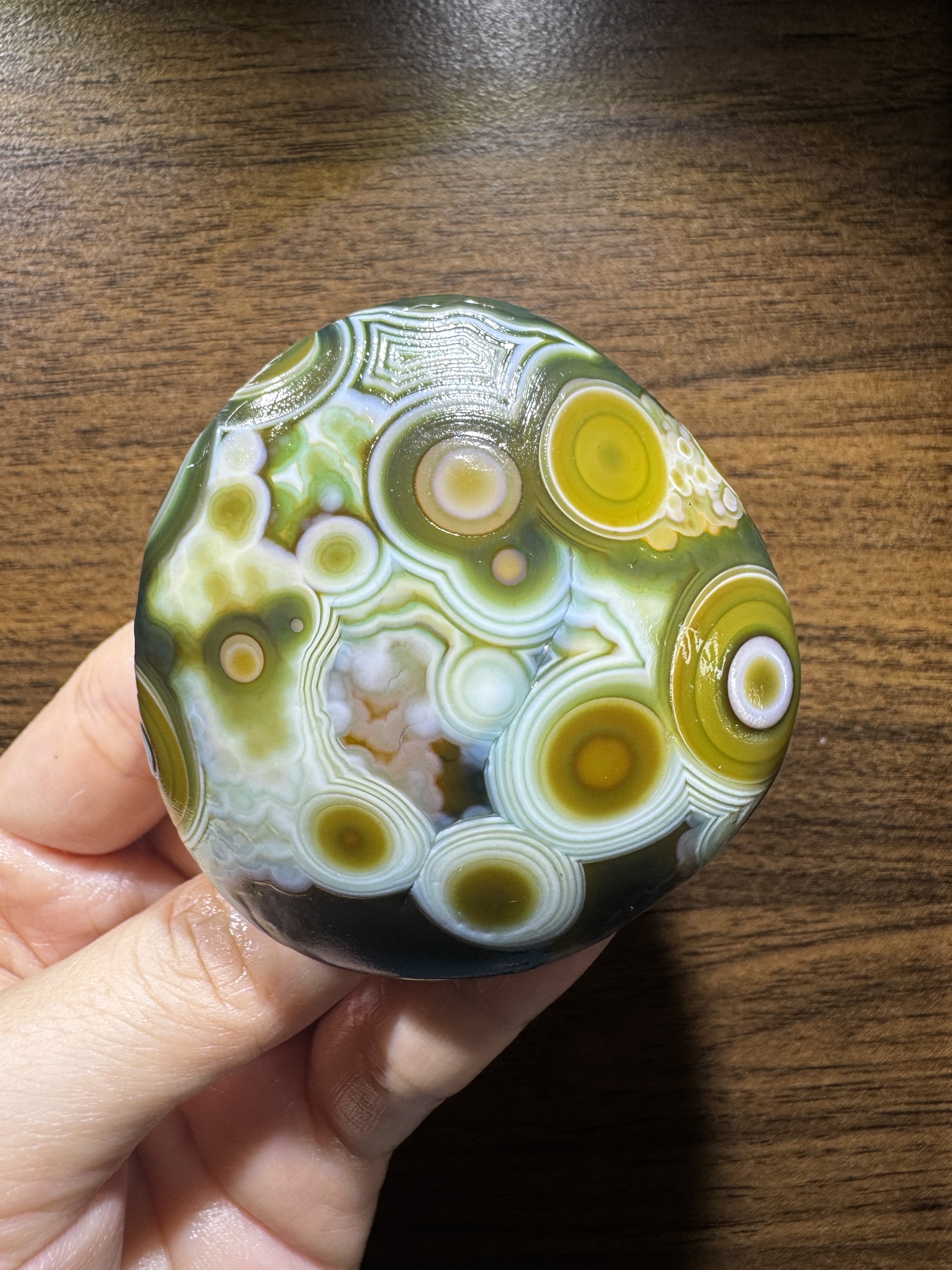 Mongolian Gobi flower‑eye agate（D10）2.48×2.44×1.10 in