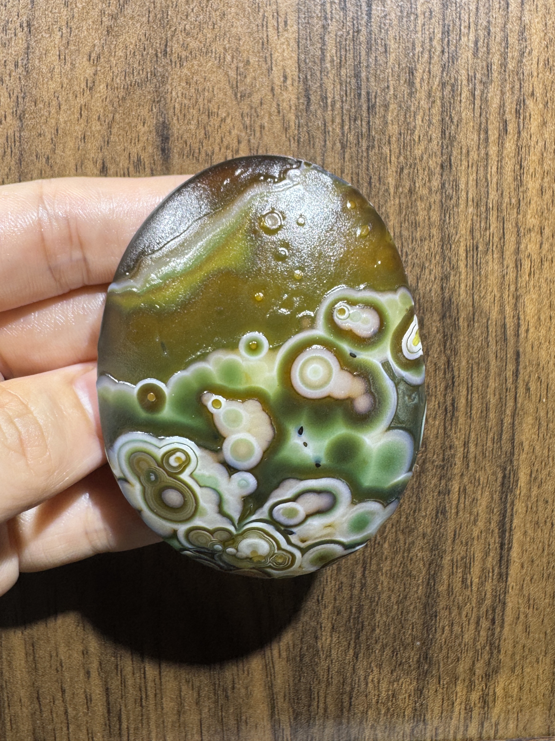 Mongolian Gobi flower‑eye agate（D25）2.76×2.05×0.79 in