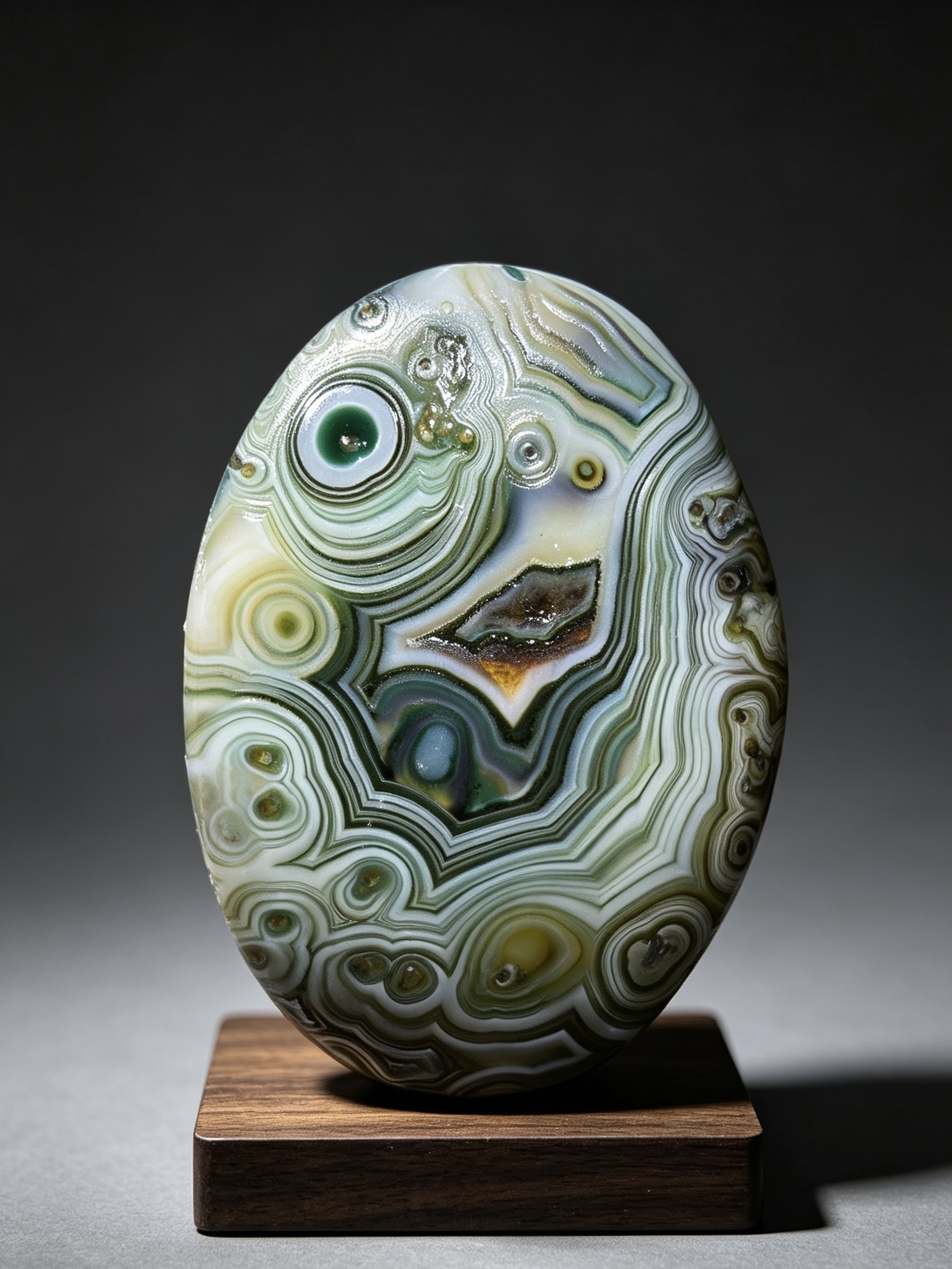 Mongolian Gobi flower‑eye agate（D6）2.68×2.05×0.98 in