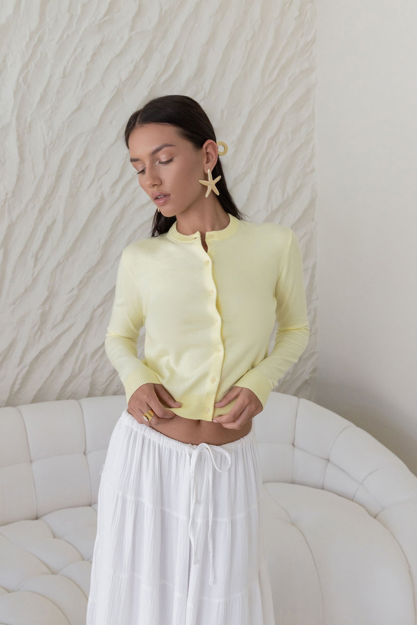 Cardi Season Long Sleeve Cardigan Yellow-Seaa Fashion