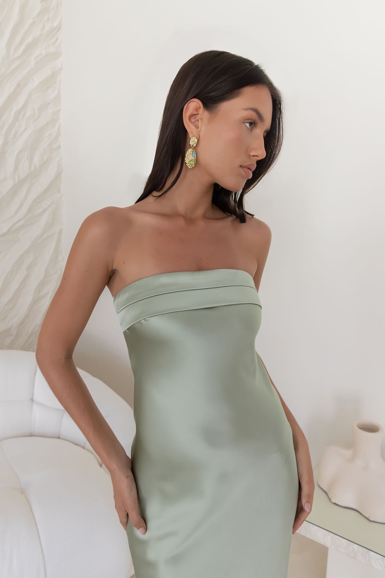 Gleam In Gold Maxi Dress Khaki-Seaa Fashion