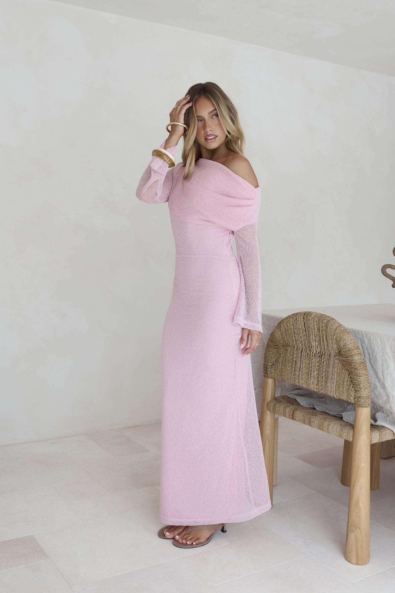 Cool Daze Long Sleeve Knit Maxi Dress Pink-Seaa Fashion