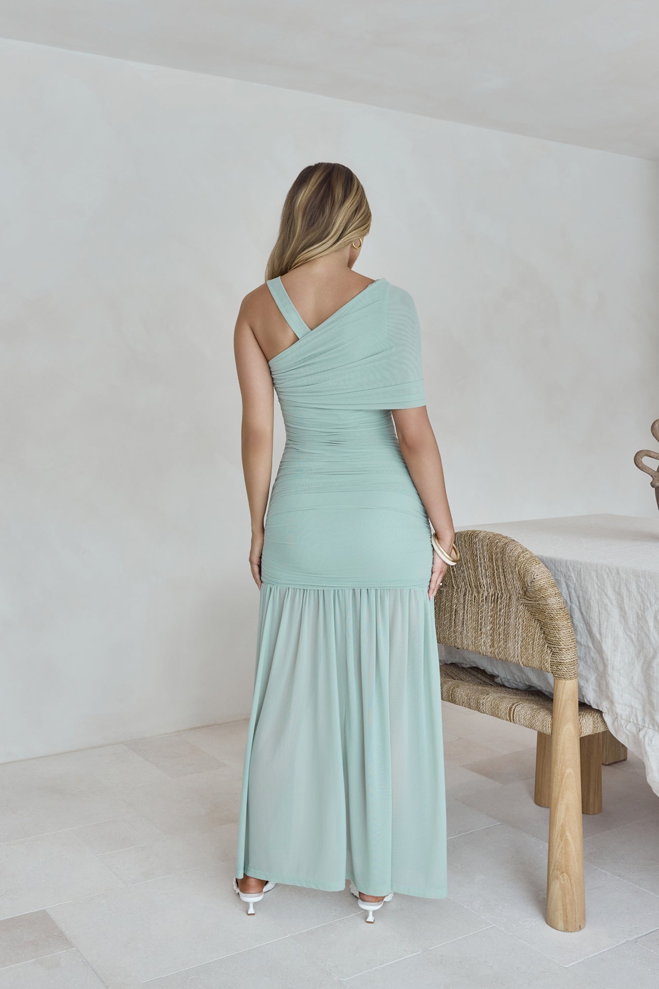 Caught In The Sunlight Mesh Maxi Dress Sage-Seaa Fashion