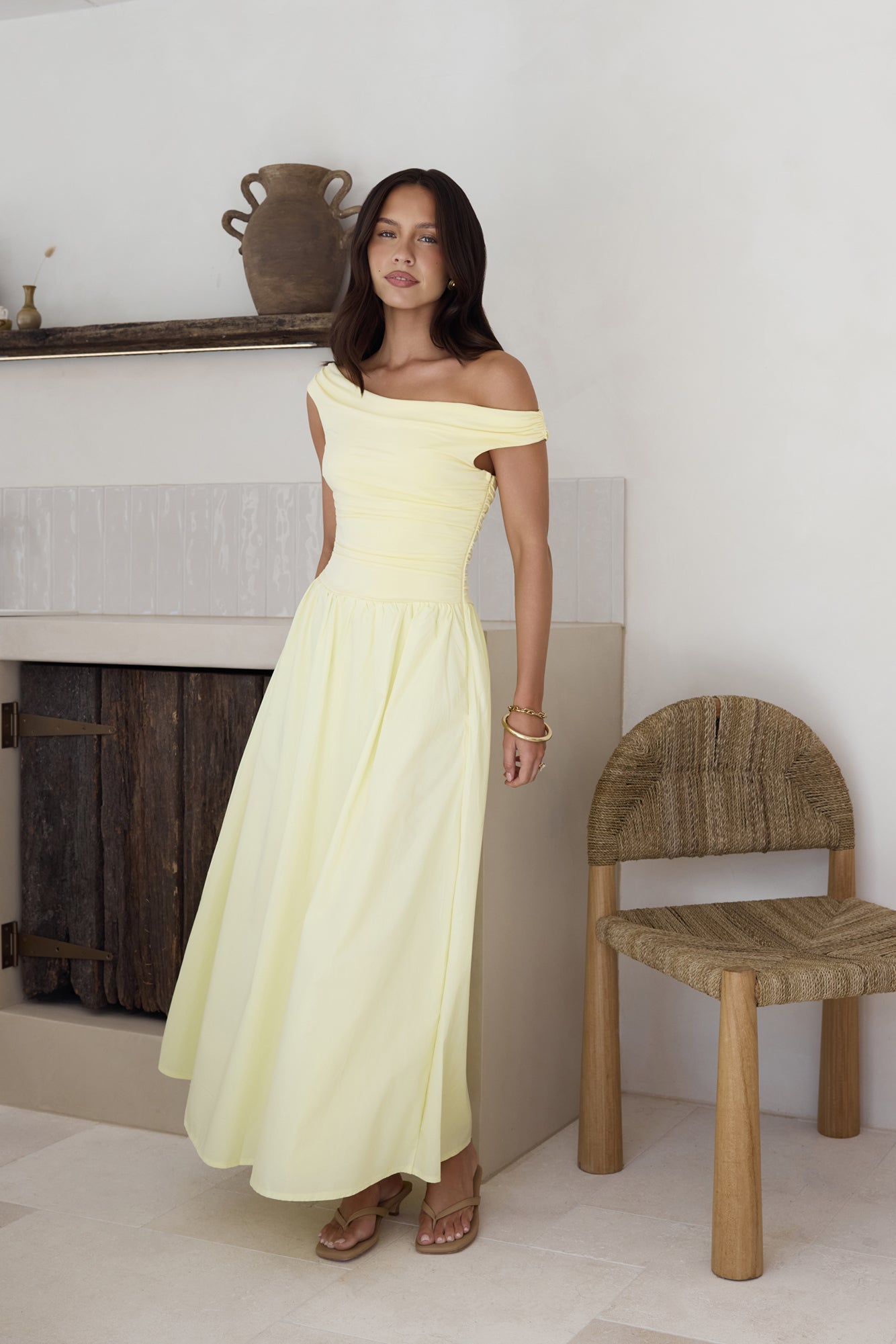 Days Of The Sun Off Shoulder Maxi Dress Yellow-Seaa Fashion