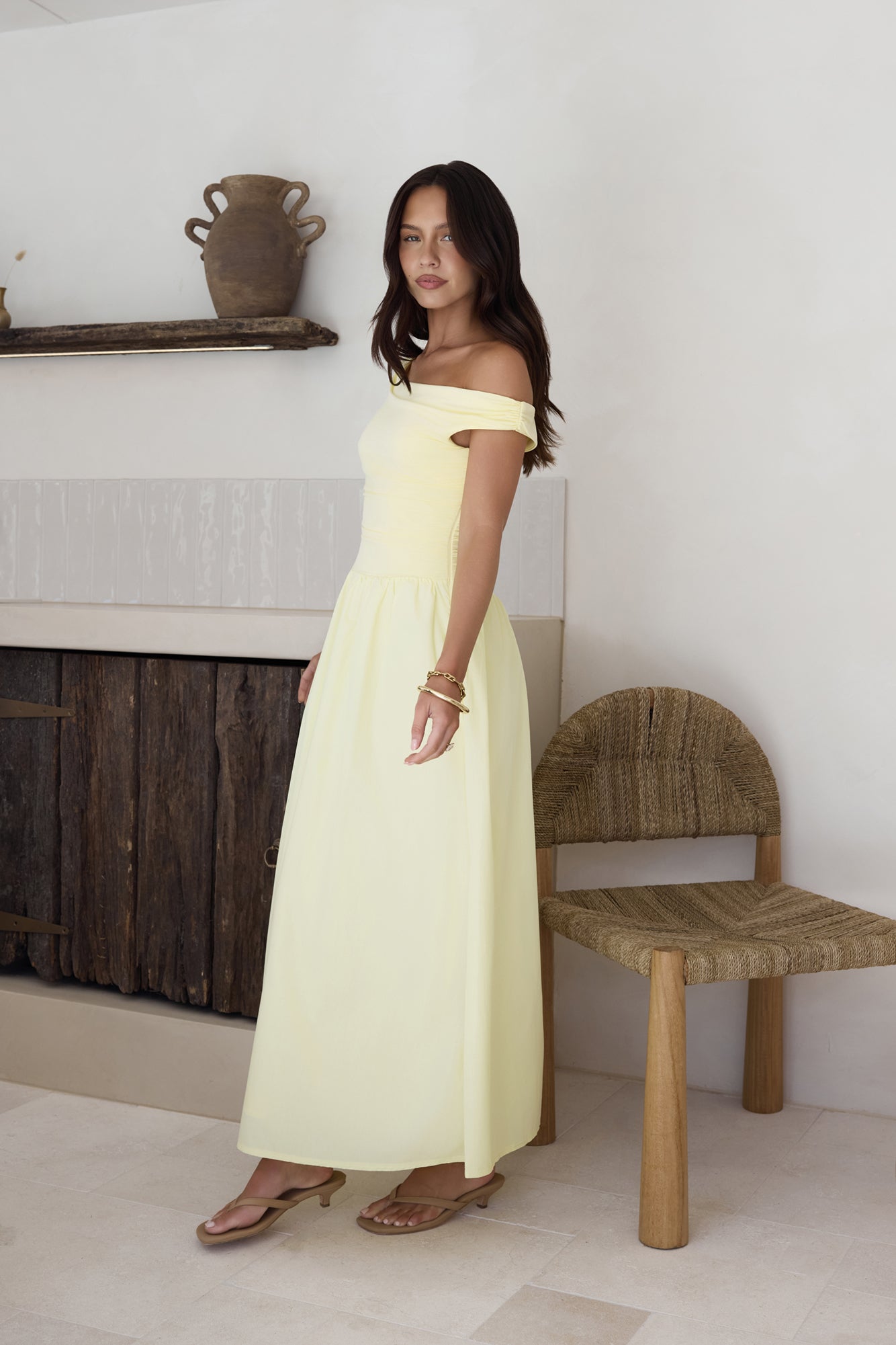 Days Of The Sun Off Shoulder Maxi Dress Yellow-Seaa Fashion