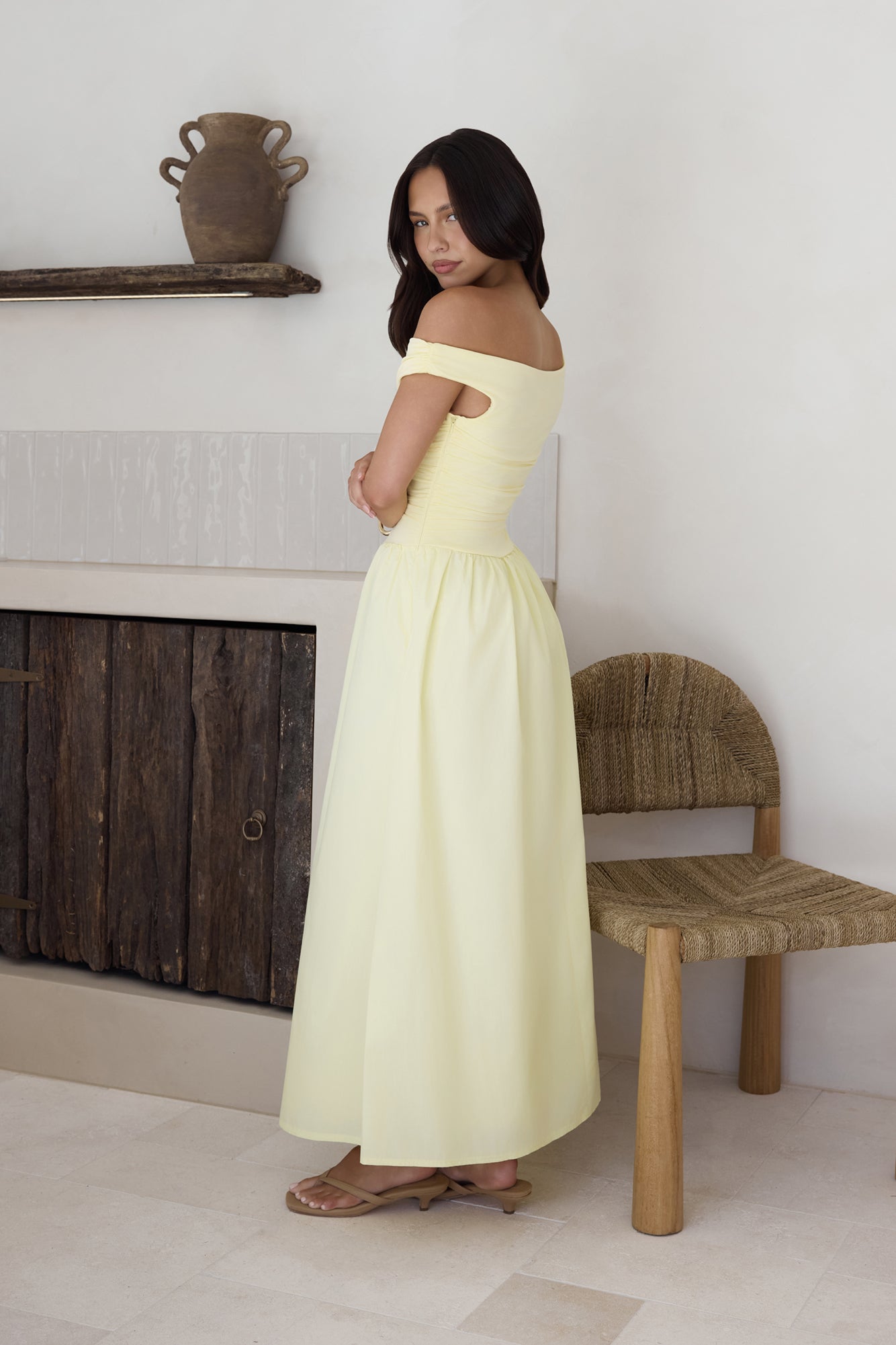 Days Of The Sun Off Shoulder Maxi Dress Yellow-Seaa Fashion
