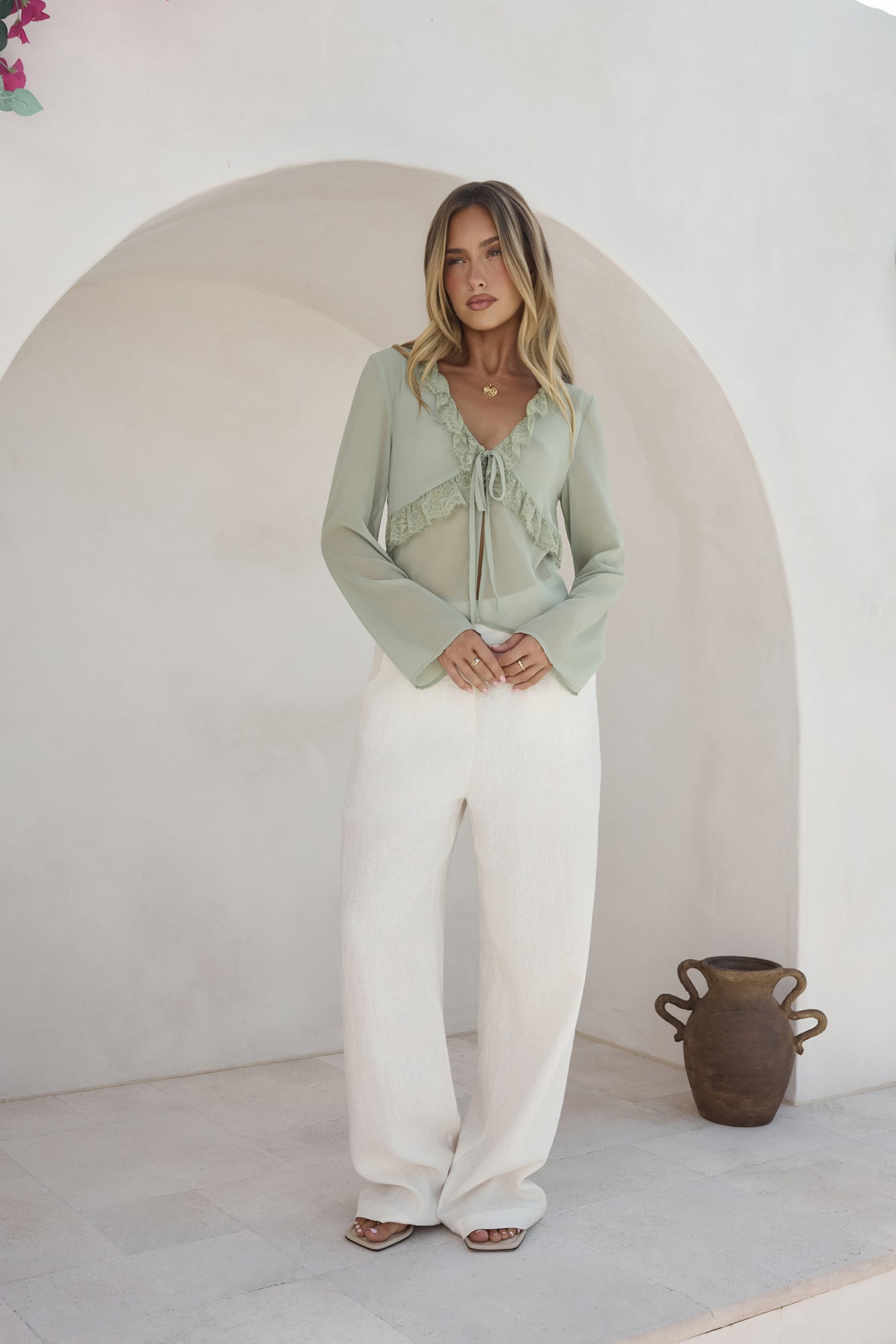 Stroke Of Luck Long Sleeve Top Sage-Seaa Fashion