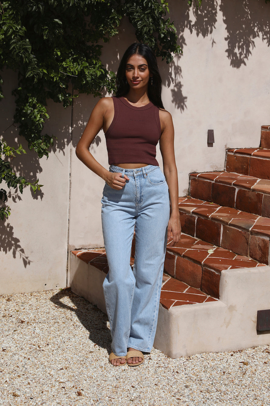 ABRAND A Heather Singlet Coffee-Seaa Fashion