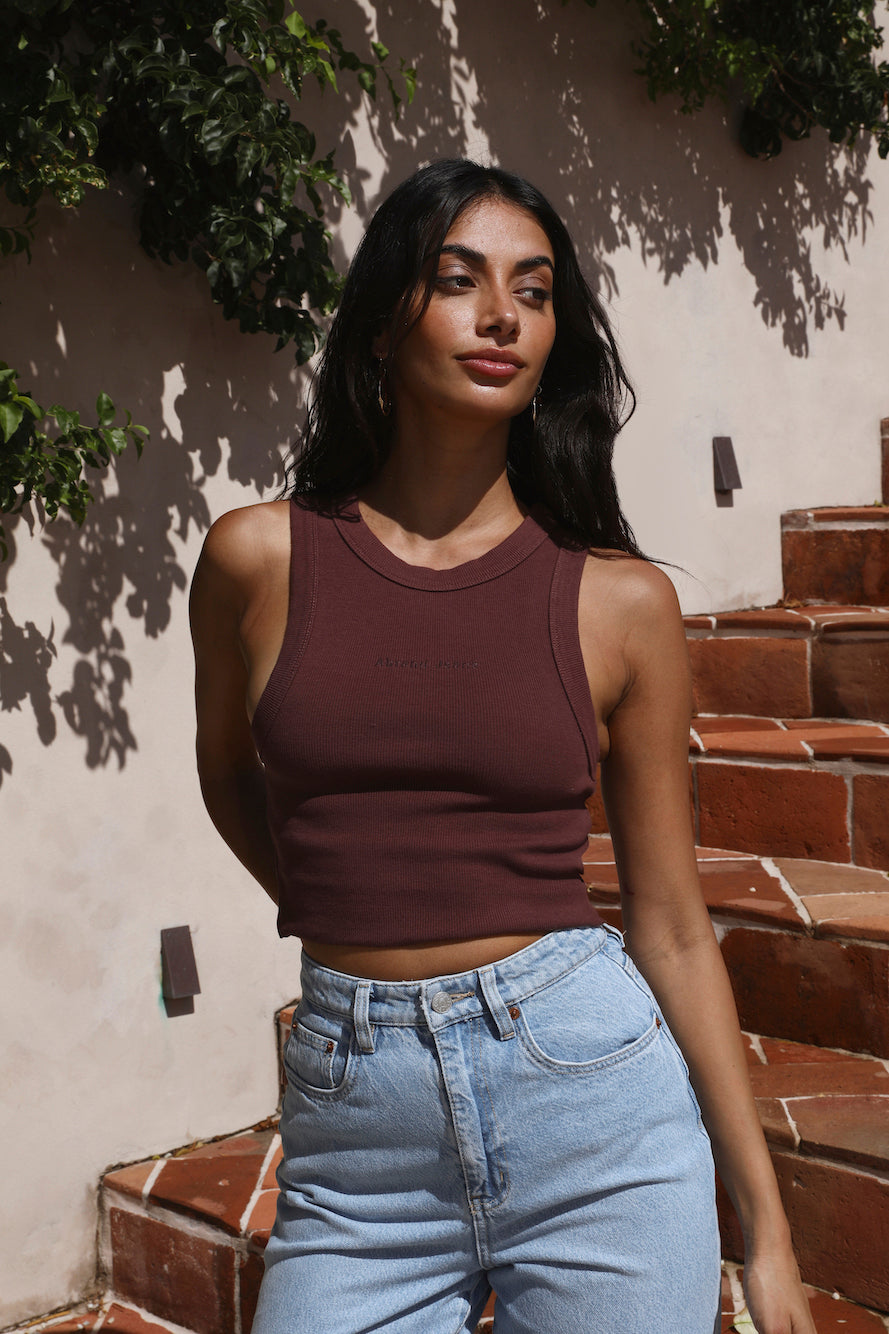 ABRAND A Heather Singlet Coffee-Seaa Fashion