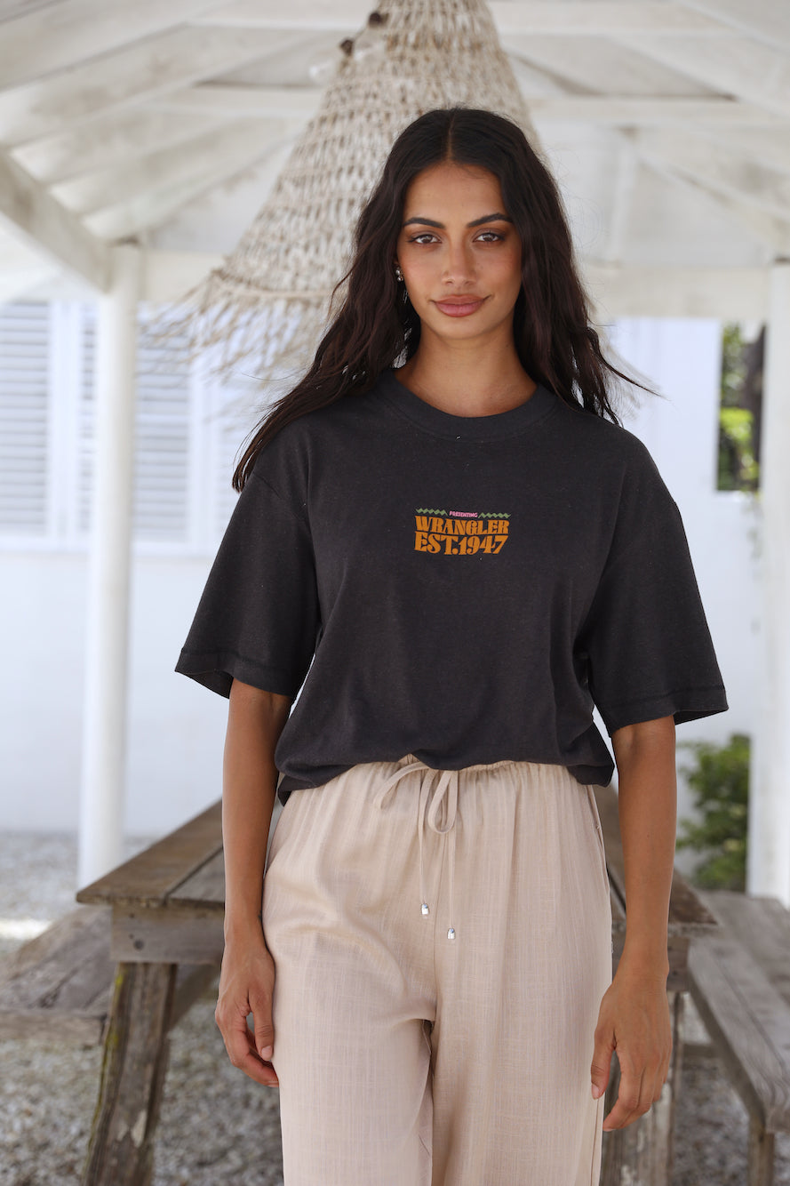 WRANGLER Aztec Camera Baggy Hemp Tee Worn Black-Seaa Fashion