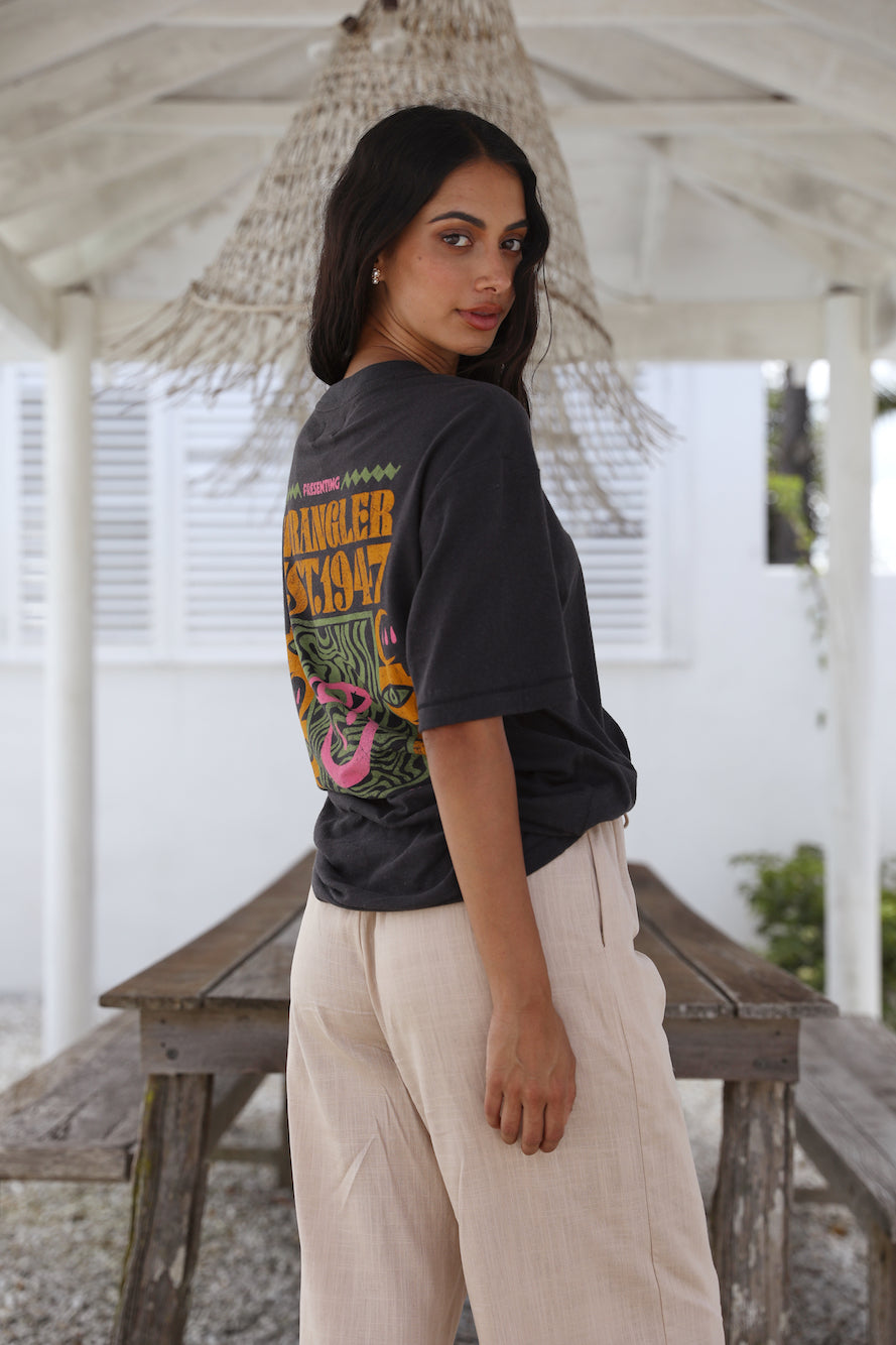 WRANGLER Aztec Camera Baggy Hemp Tee Worn Black-Seaa Fashion