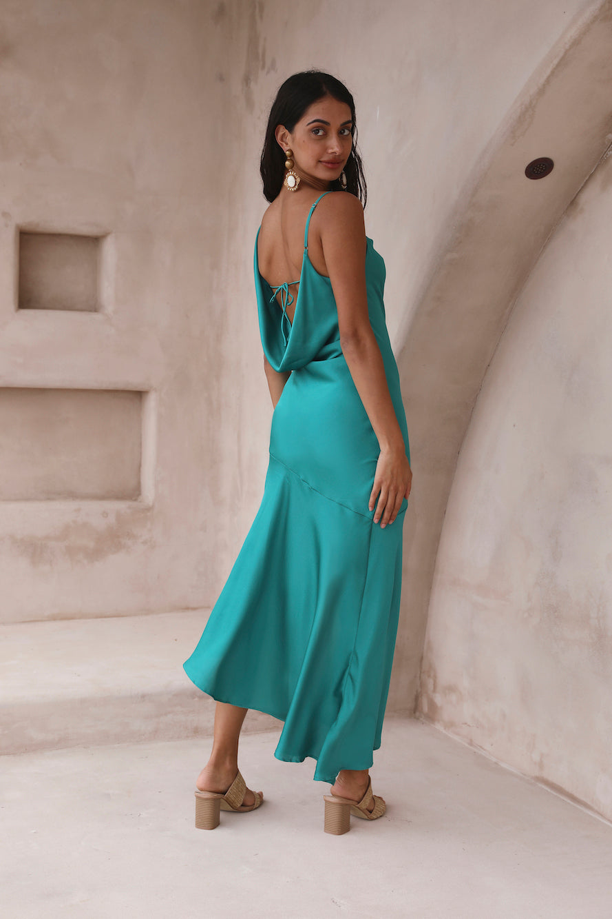 HELLO MOLLY Silky Nights Midi Dress Teal-Seaa Fashion