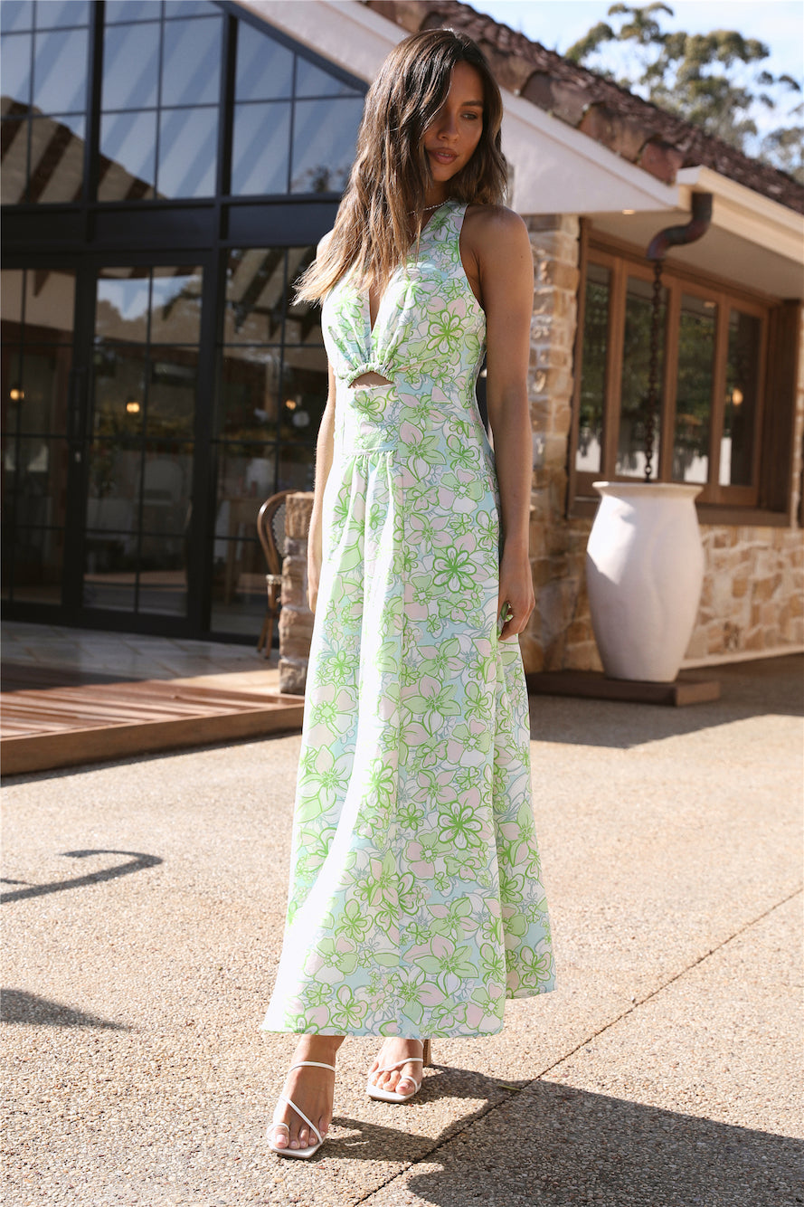 CMEO COLLECTIVE Far Away Midi Dress Green Apple Floral-Seaa Fashion