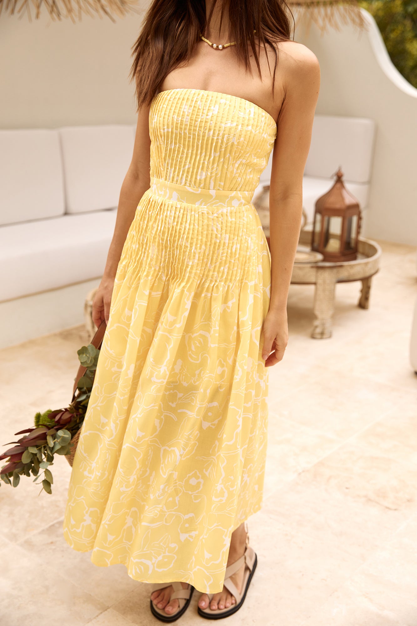 Sunflower Fields Strapless Midi Dress Yellow-Seaa Fashion