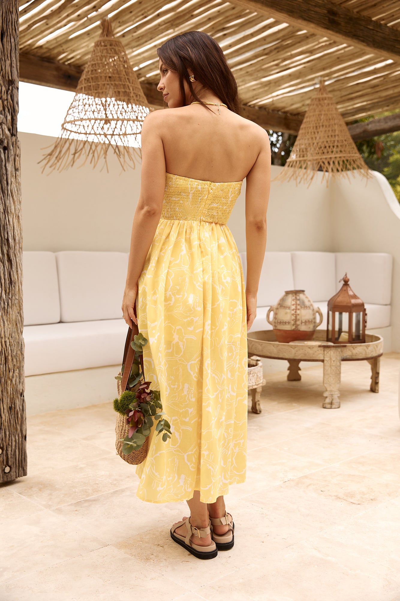 Sunflower Fields Strapless Midi Dress Yellow-Seaa Fashion