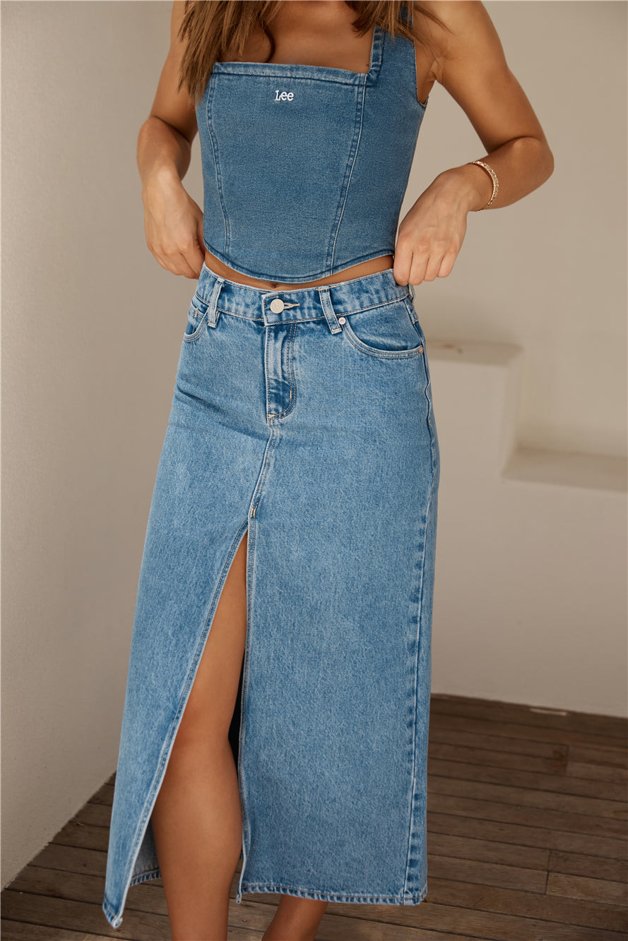 ABRAND 99 Low Maxi Skirt Mid Vintage Blue-Seaa Fashion