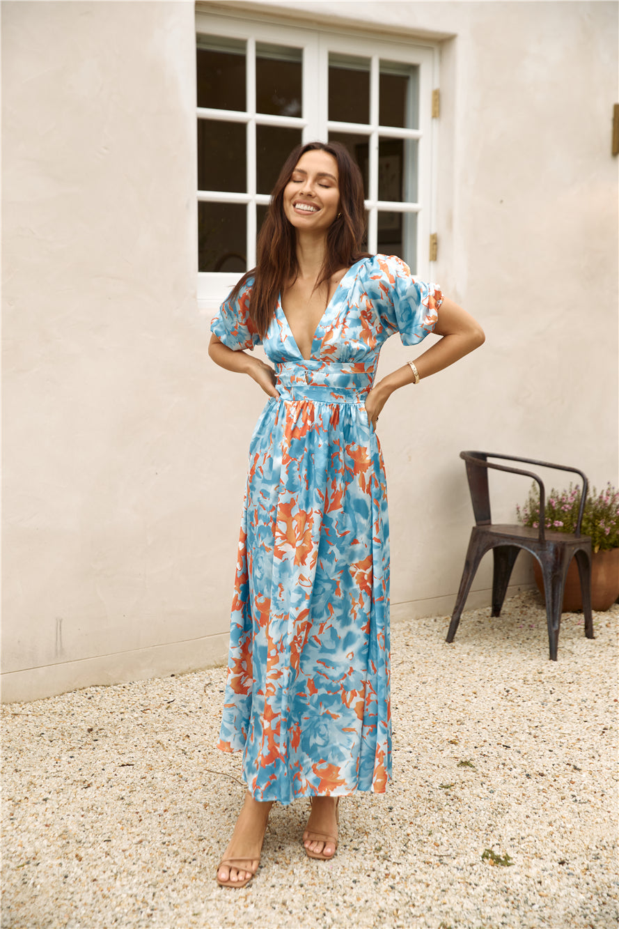 Through Oceans Satin Maxi Dress Blue-Seaa Fashion