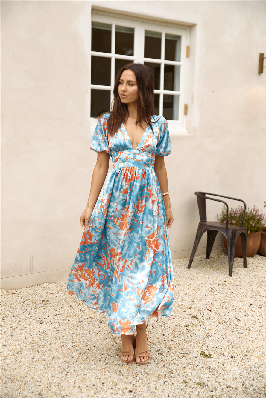 Through Oceans Satin Maxi Dress Blue-Seaa Fashion