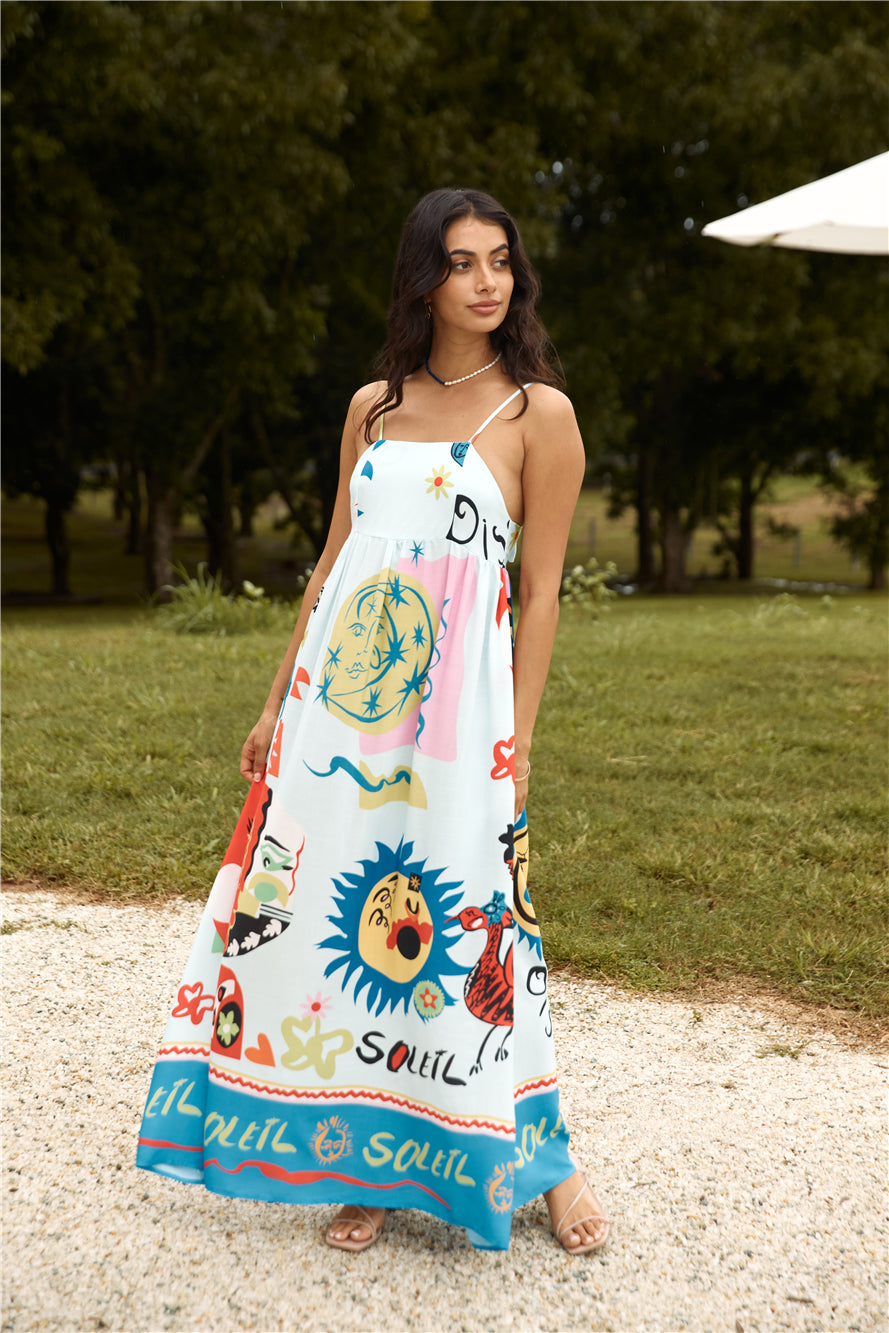 French Sunrise Maxi Dress Blue-Seaa Fashion