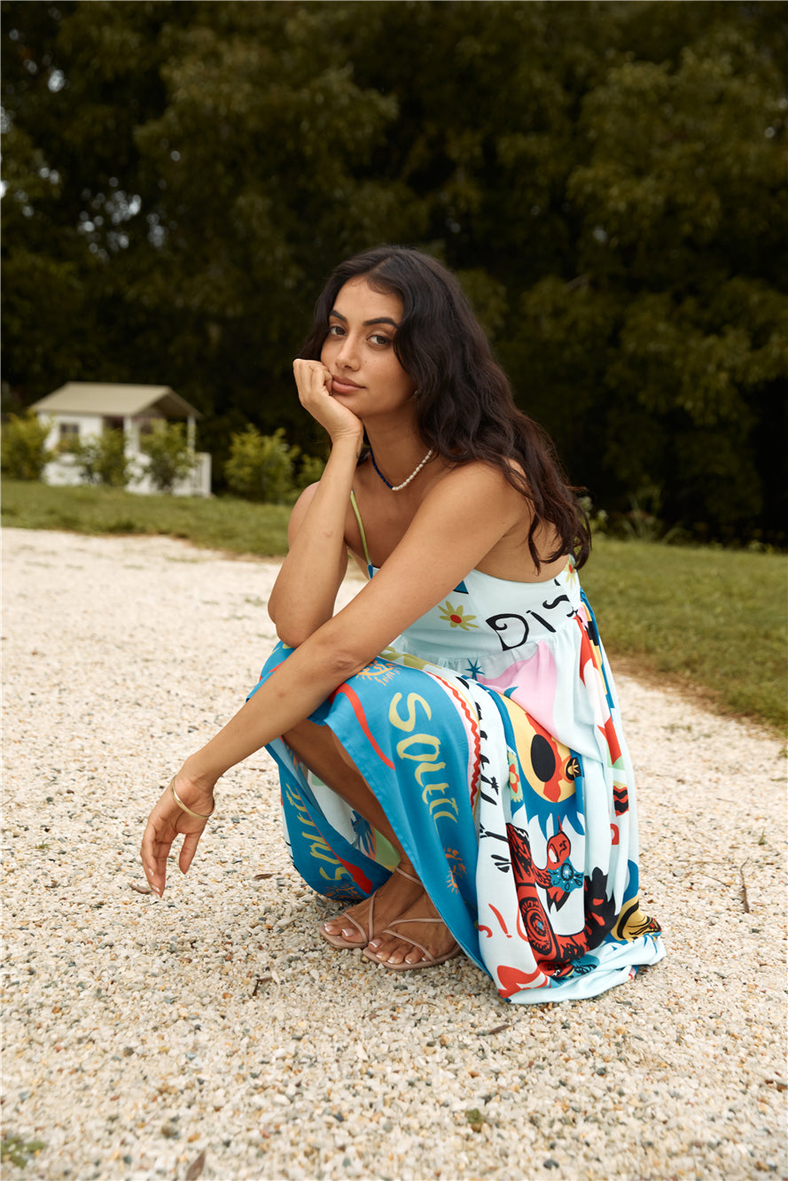 French Sunrise Maxi Dress Blue-Seaa Fashion