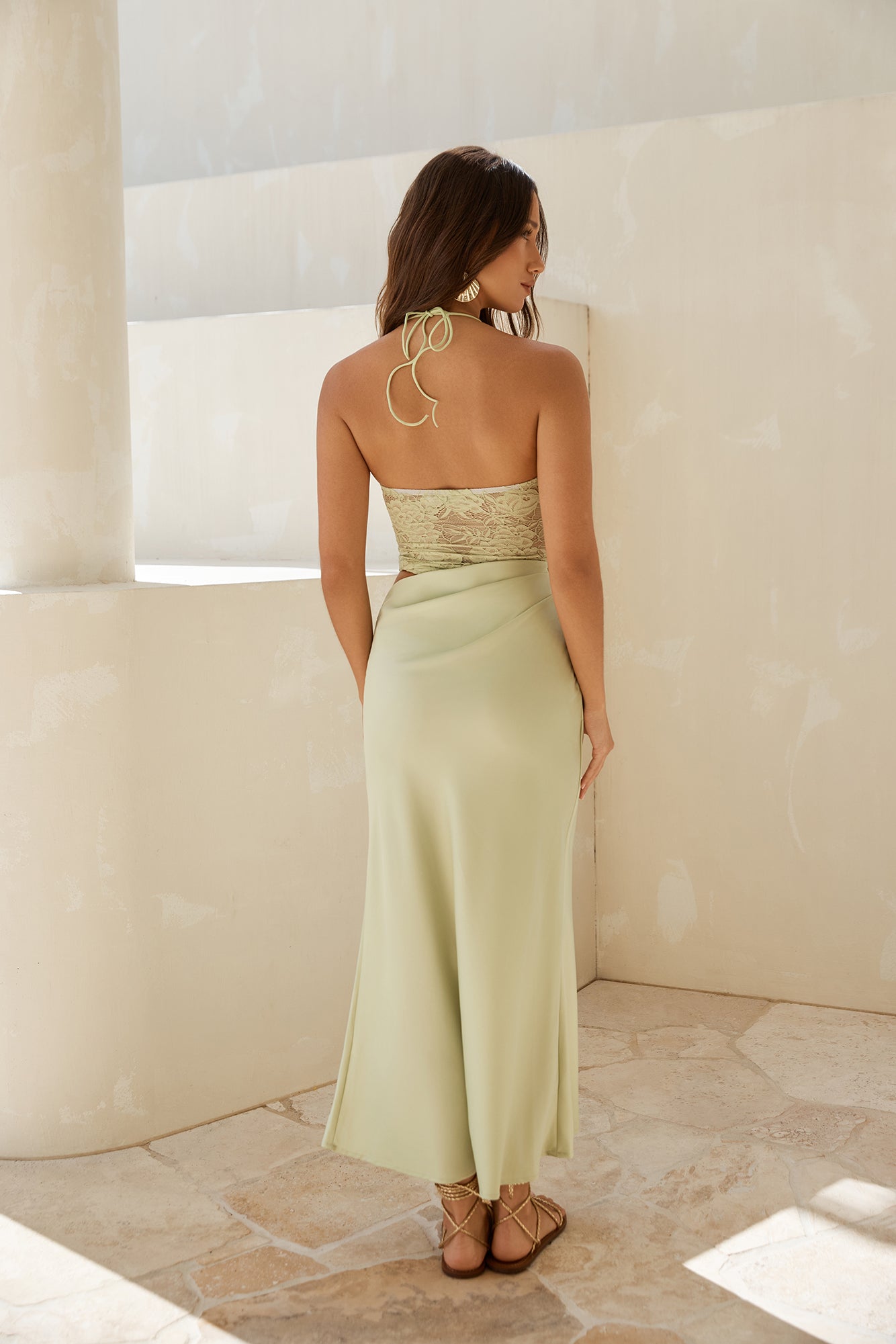 Dreamdays Halter Lace Maxi Dress Sage-Seaa Fashion