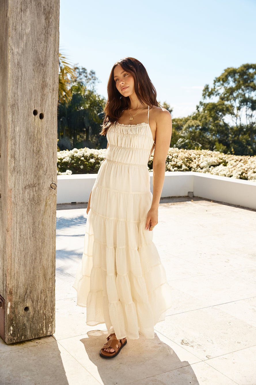 Renaissance Art Maxi Dress Cream-Seaa Fashion