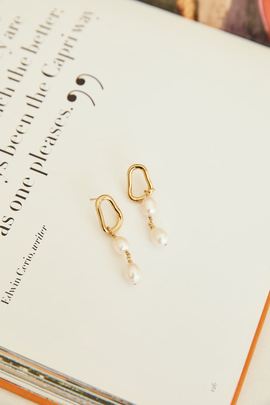 18k Gold Plated Sea Shore Pearls Earrings Gold-Seaa Fashion