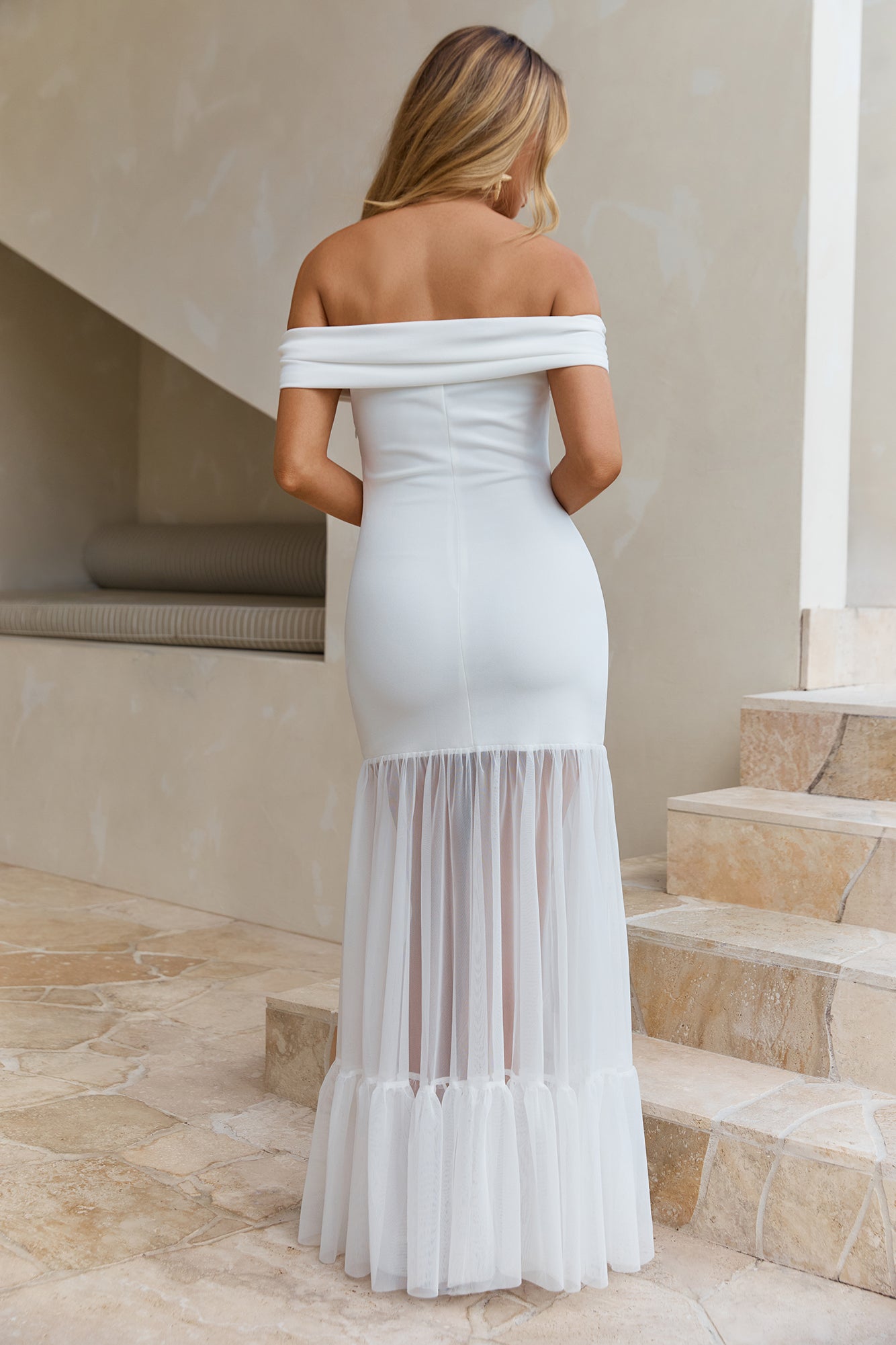 Delicate Days Off Shoulder Maxi Dress White-Seaa Fashion