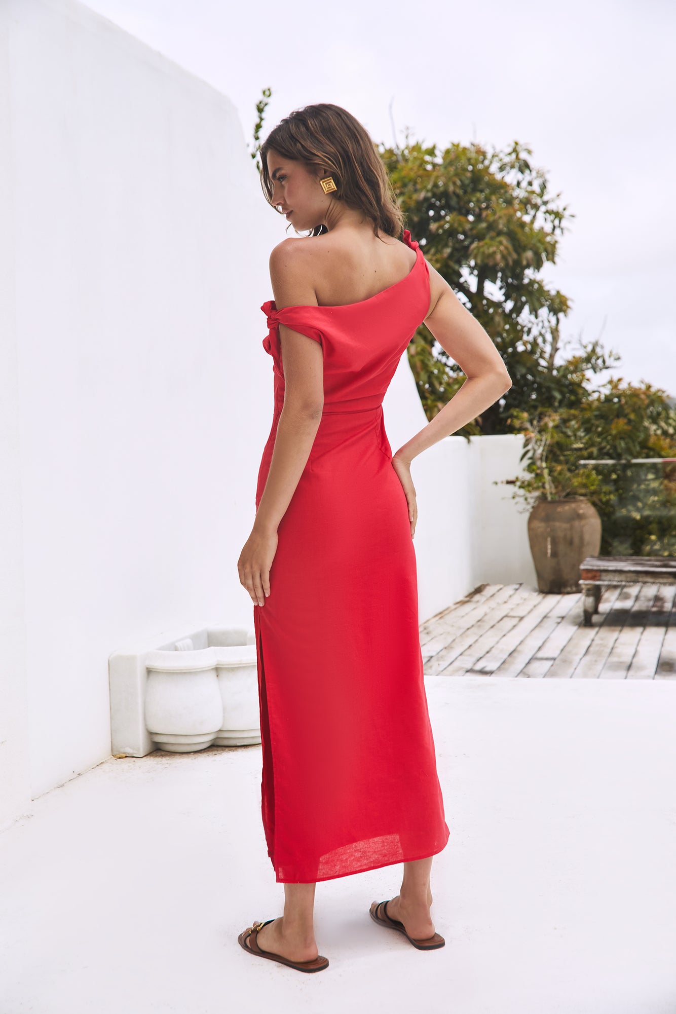 Arctic Allure Linen Maxi Dress Red-Seaa Fashion