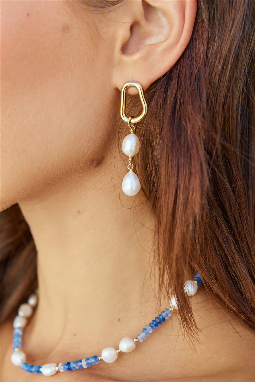 18k Gold Plated Sea Shore Pearls Earrings Gold-Seaa Fashion