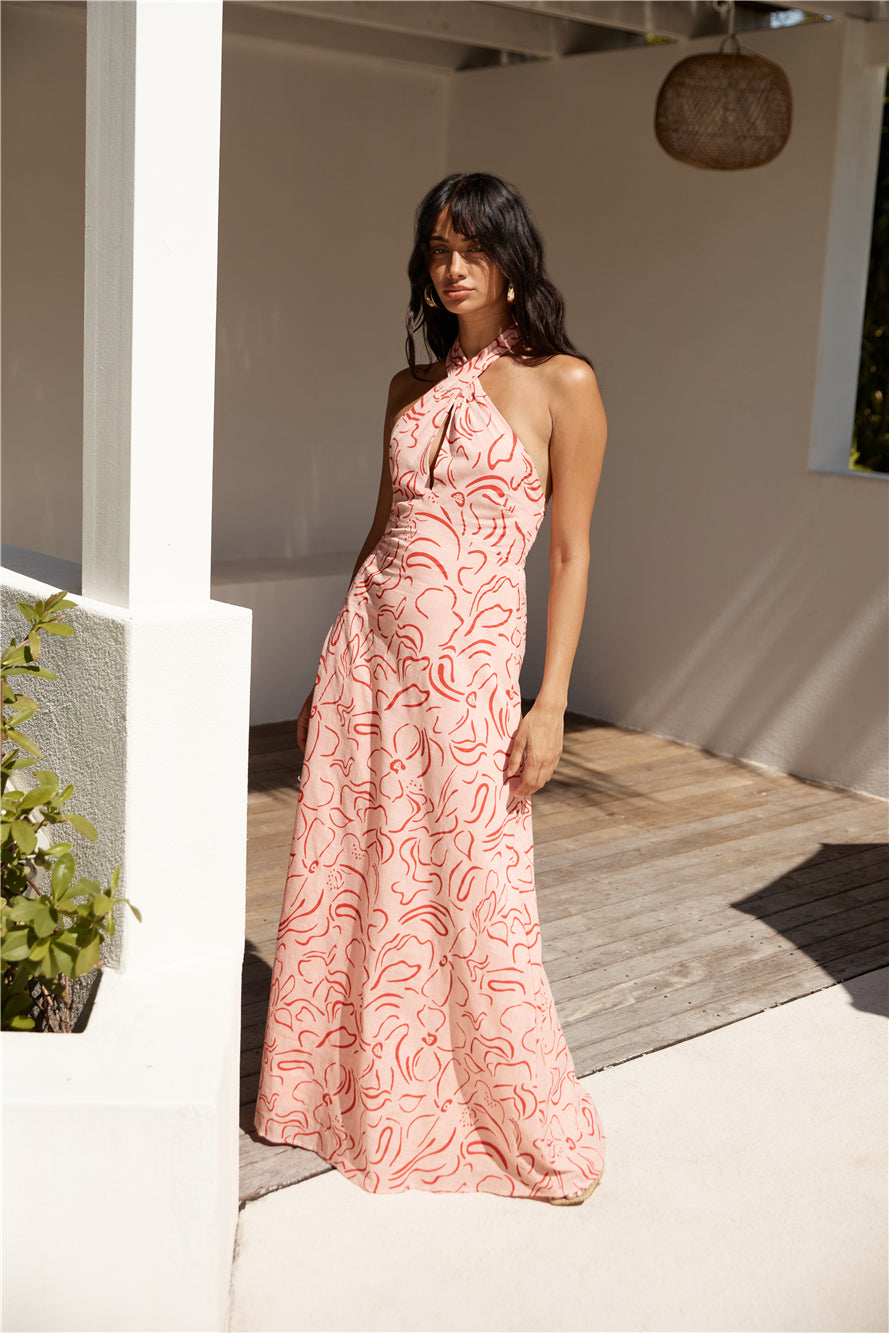 Under Shade Halter Maxi Dress Pink-Seaa Fashion