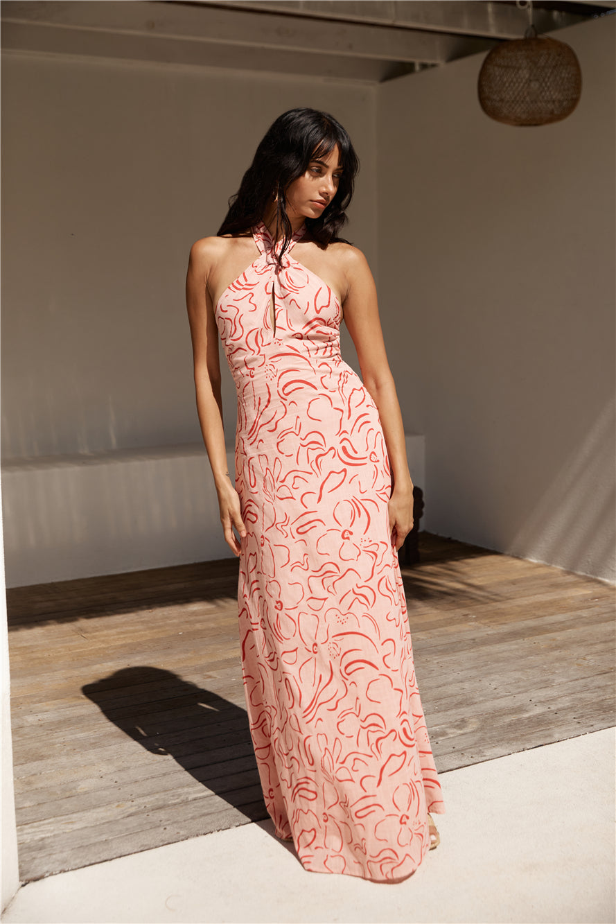 Under Shade Halter Maxi Dress Pink-Seaa Fashion