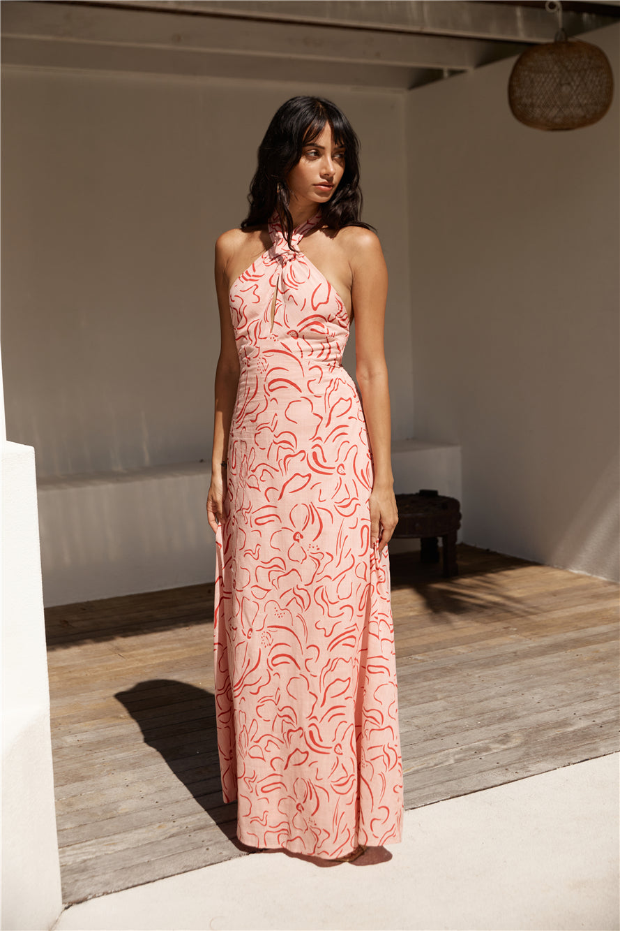 Under Shade Halter Maxi Dress Pink-Seaa Fashion