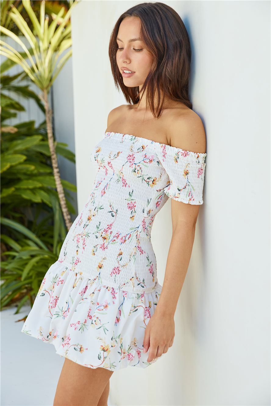 Mimi Off Shoulder Mini Dress Beige-Seaa Fashion