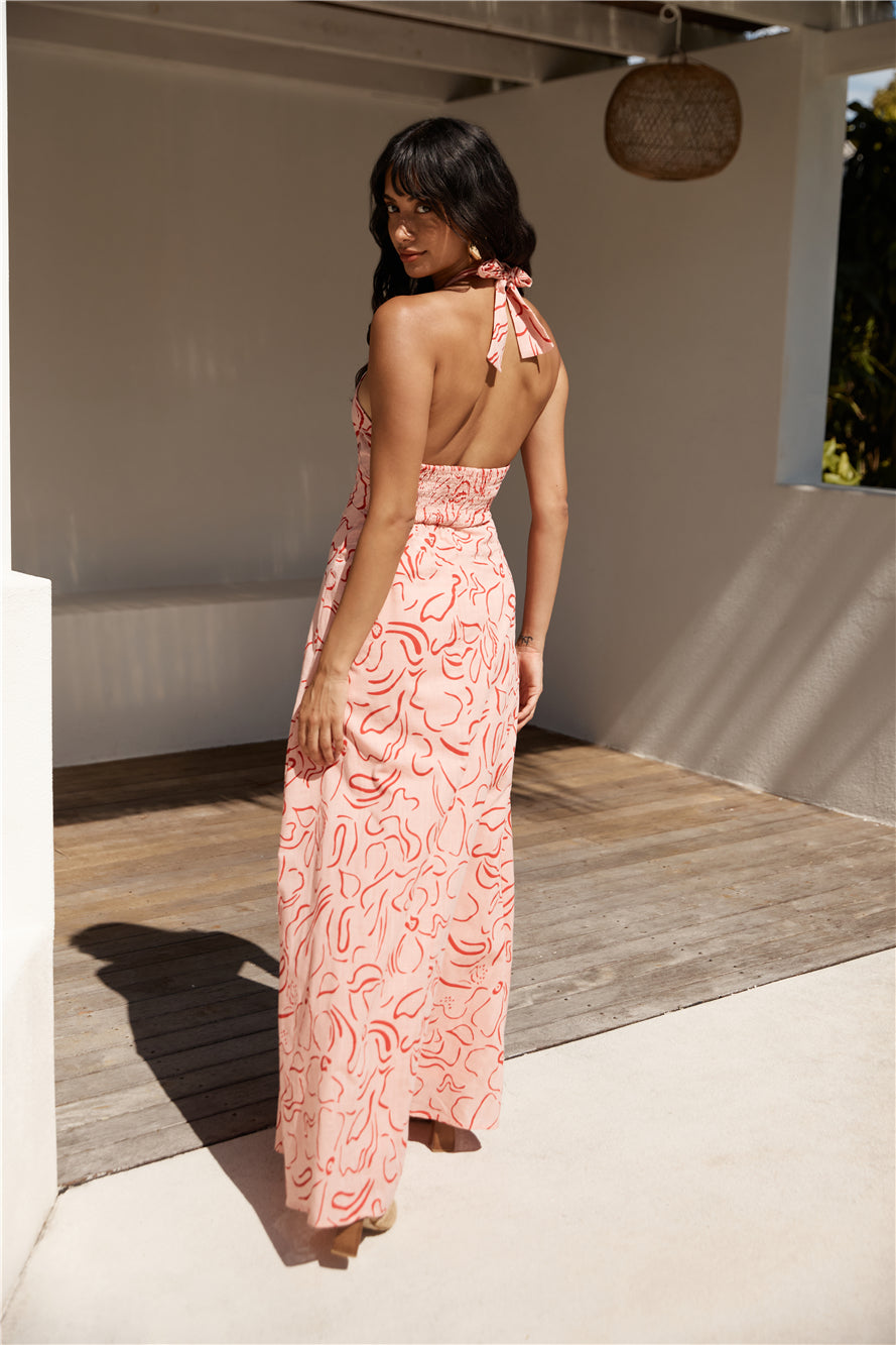 Under Shade Halter Maxi Dress Pink-Seaa Fashion