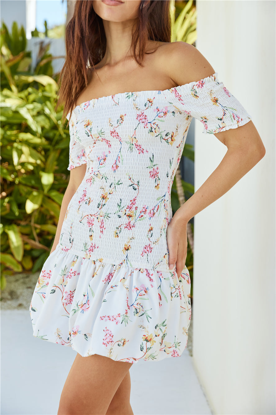 Mimi Off Shoulder Mini Dress Beige-Seaa Fashion