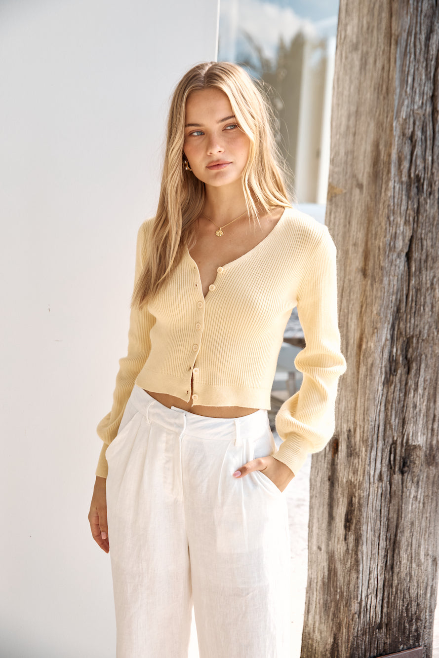 Chilly Days Ribbed Cardigan Top Yellow-Seaa Fashion