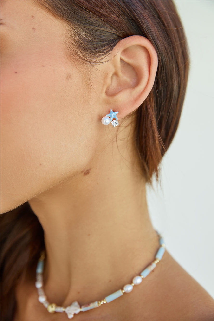 Petite Starfish Earrings Blue-Seaa Fashion